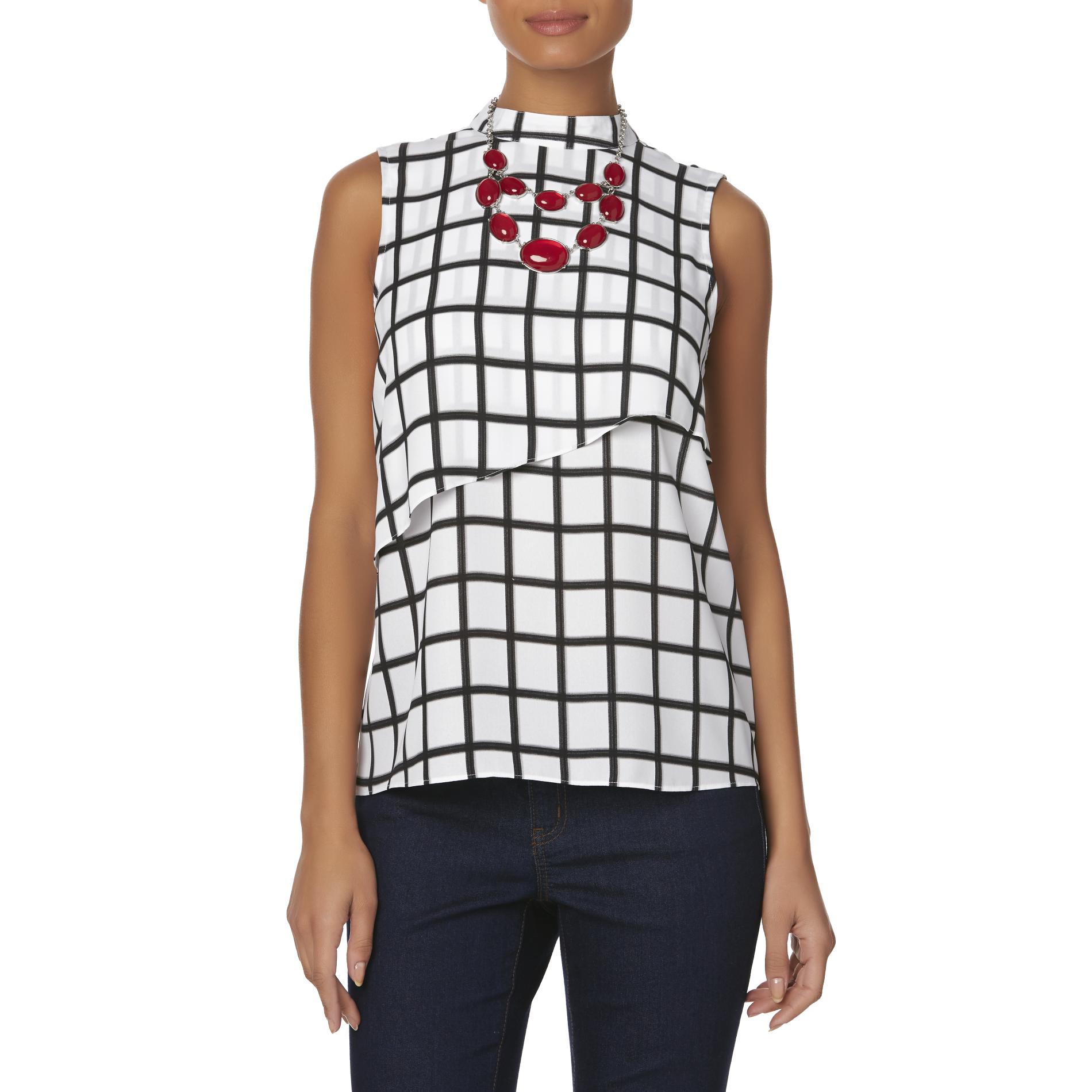 Jaclyn Smith Women's Tiered Sleeveless Blouse - Grid