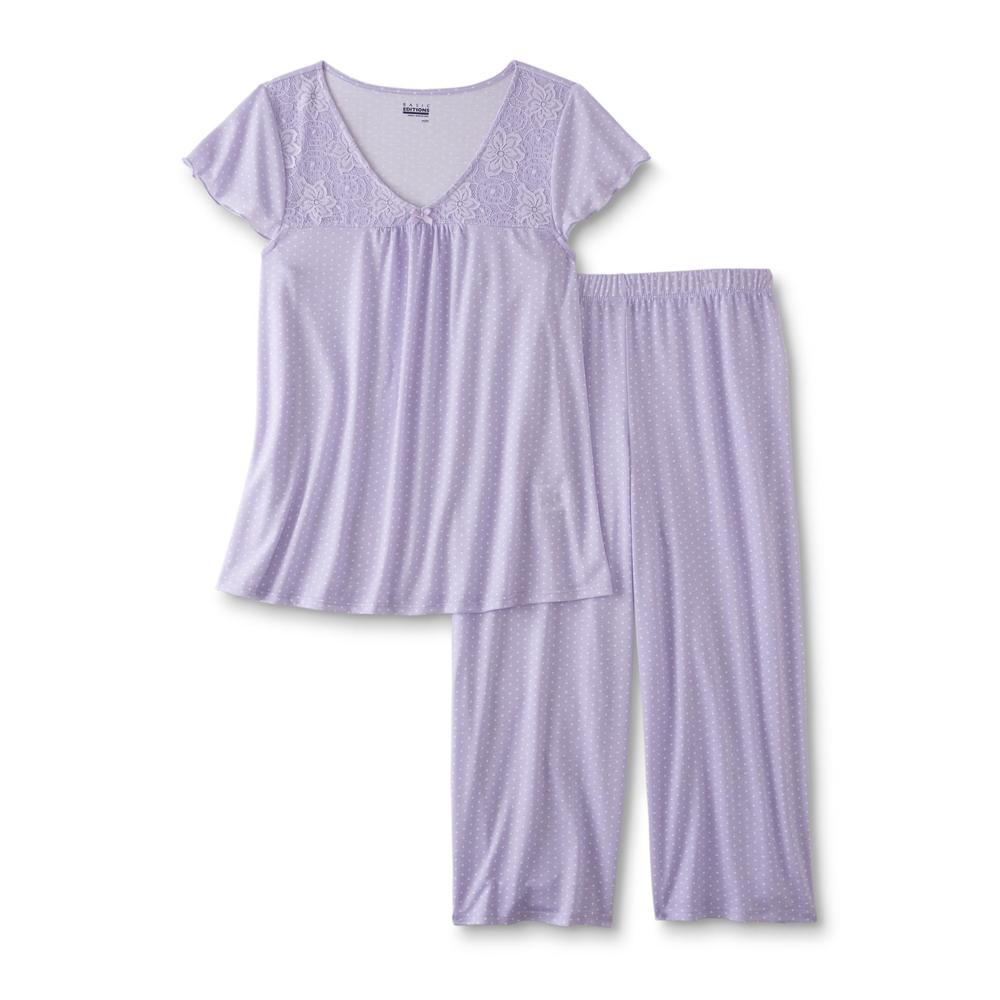 Basic Editions Women's Plus Pajama Shirt & Capris - Polka Dot