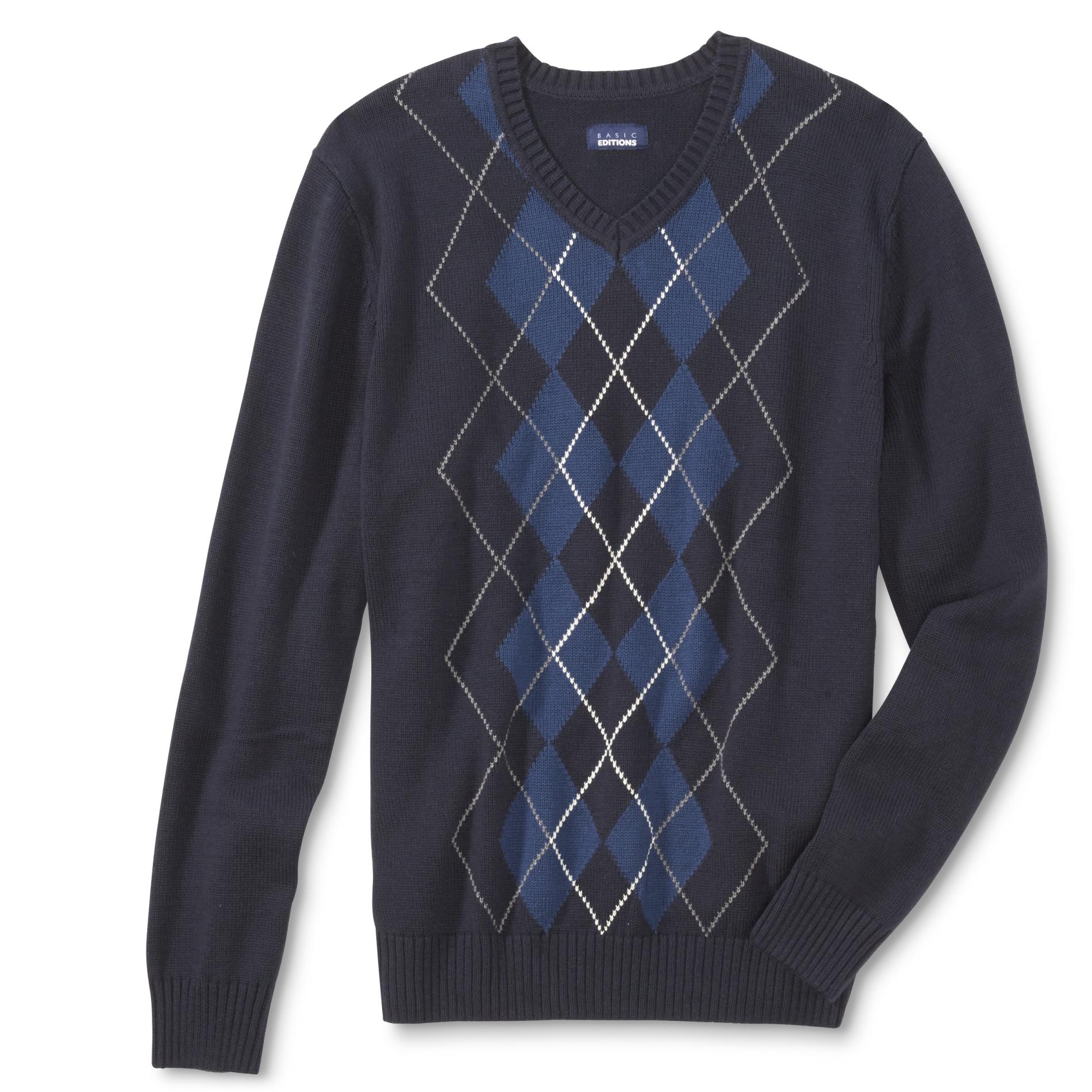 Basic Editions Men's V-Neck Sweater - Argyle