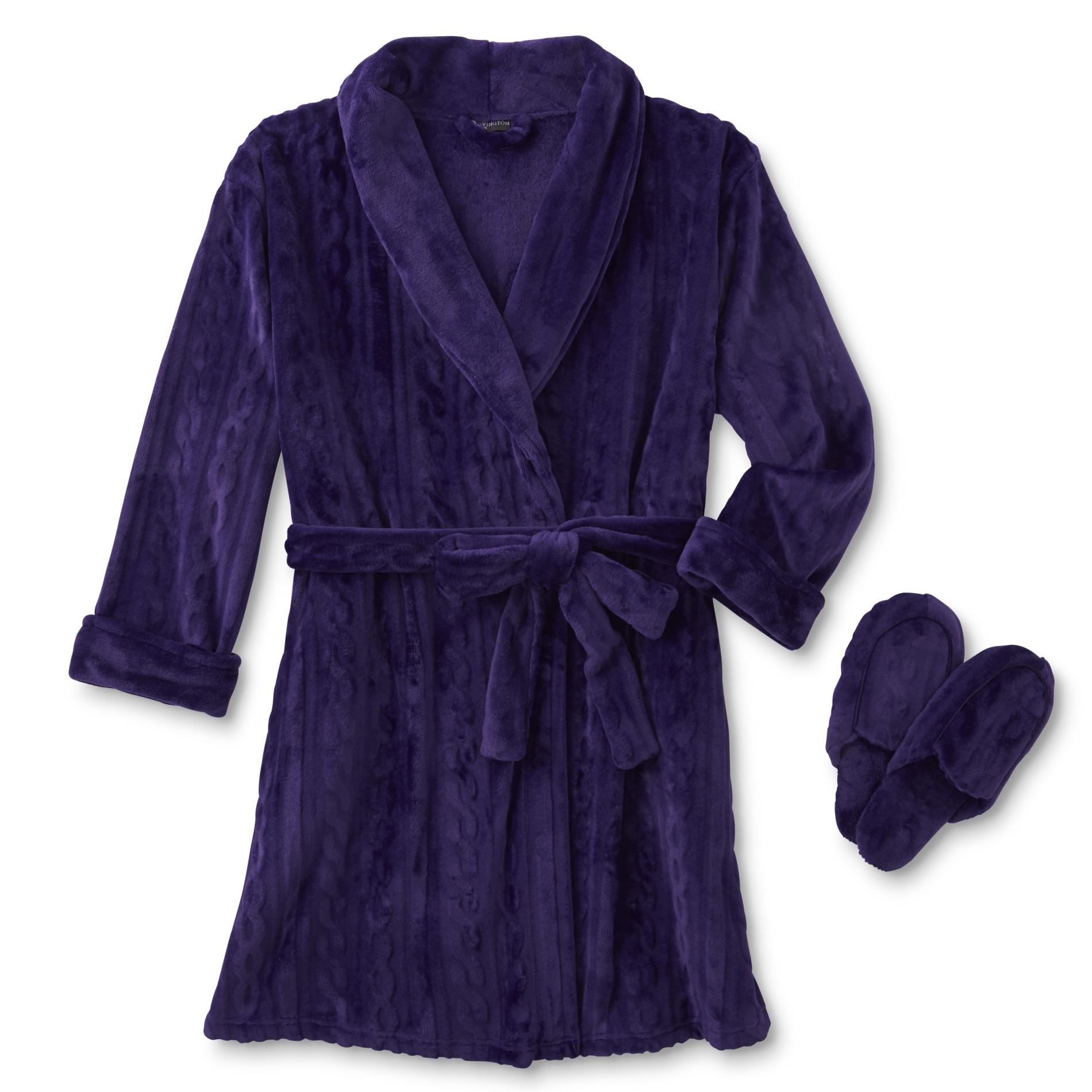 Covington Women's Plus Embossed Short Robe & Slippers