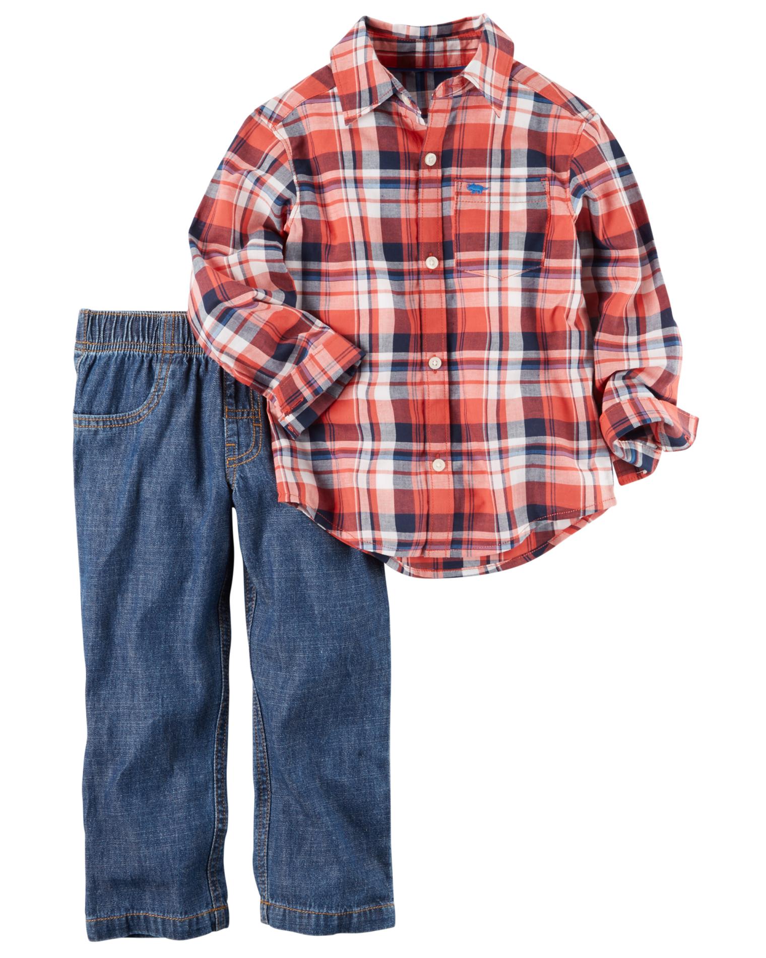 Carter's Newborn, Infant & Toddler Boys' Button-Front Shirt & Jeans - Plaid