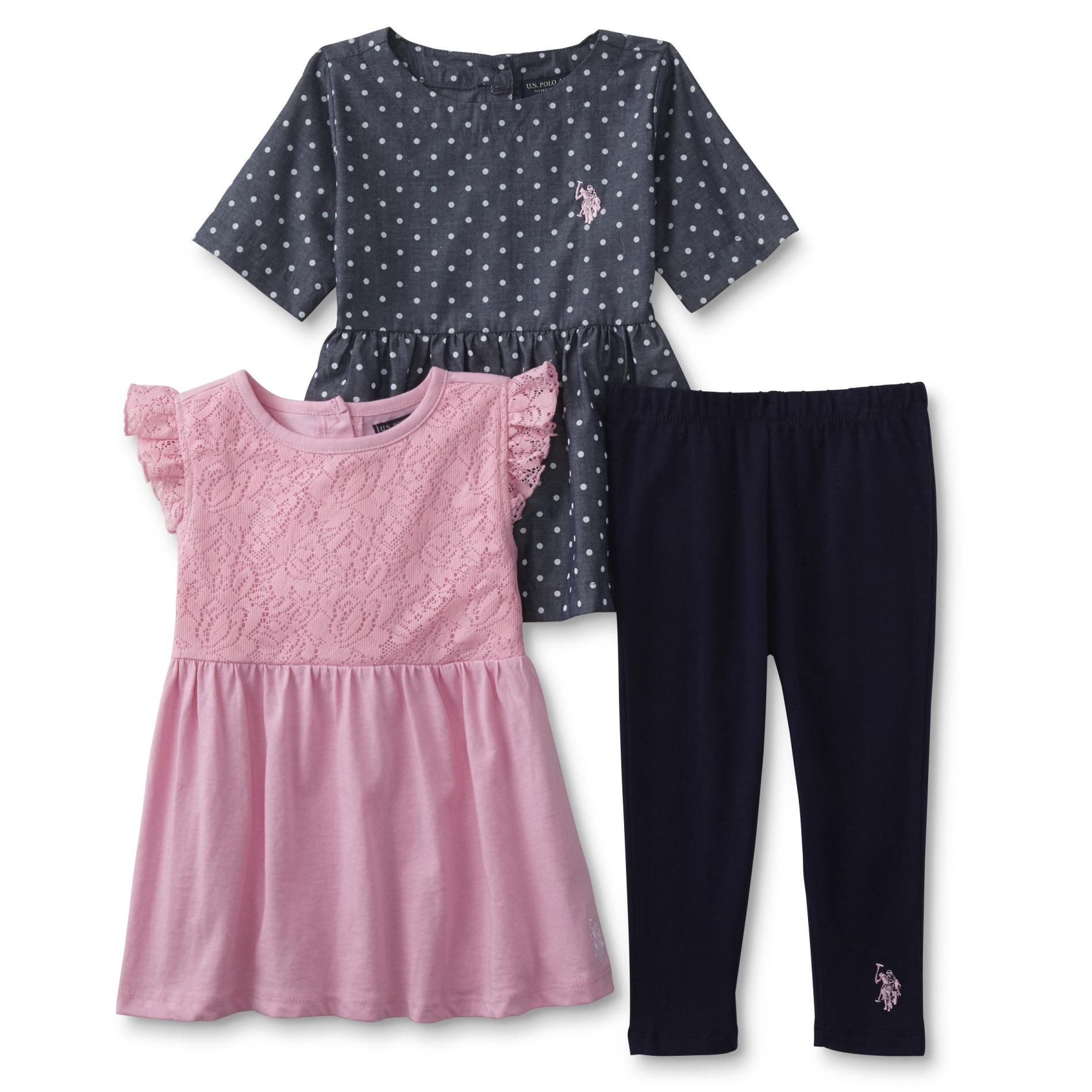 U.S. Polo Assn. Infant & Toddler Girls' Tunic, Dress & Leggings - Dots
