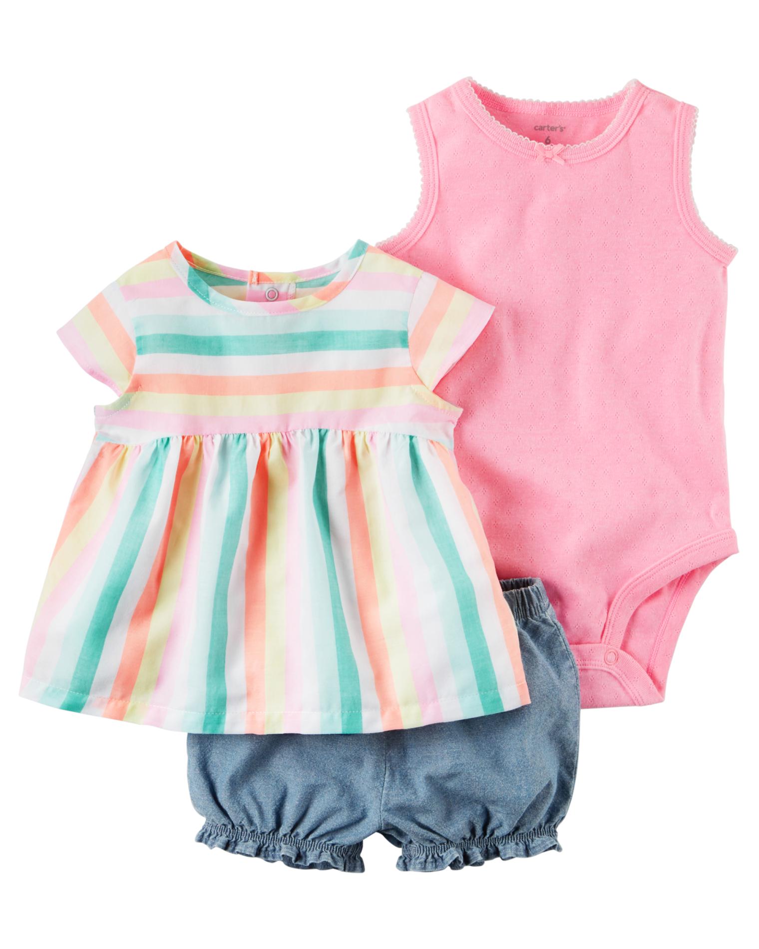Carter's Newborn & Infant Girls' Bodysuit, Top & Shorts - Striped