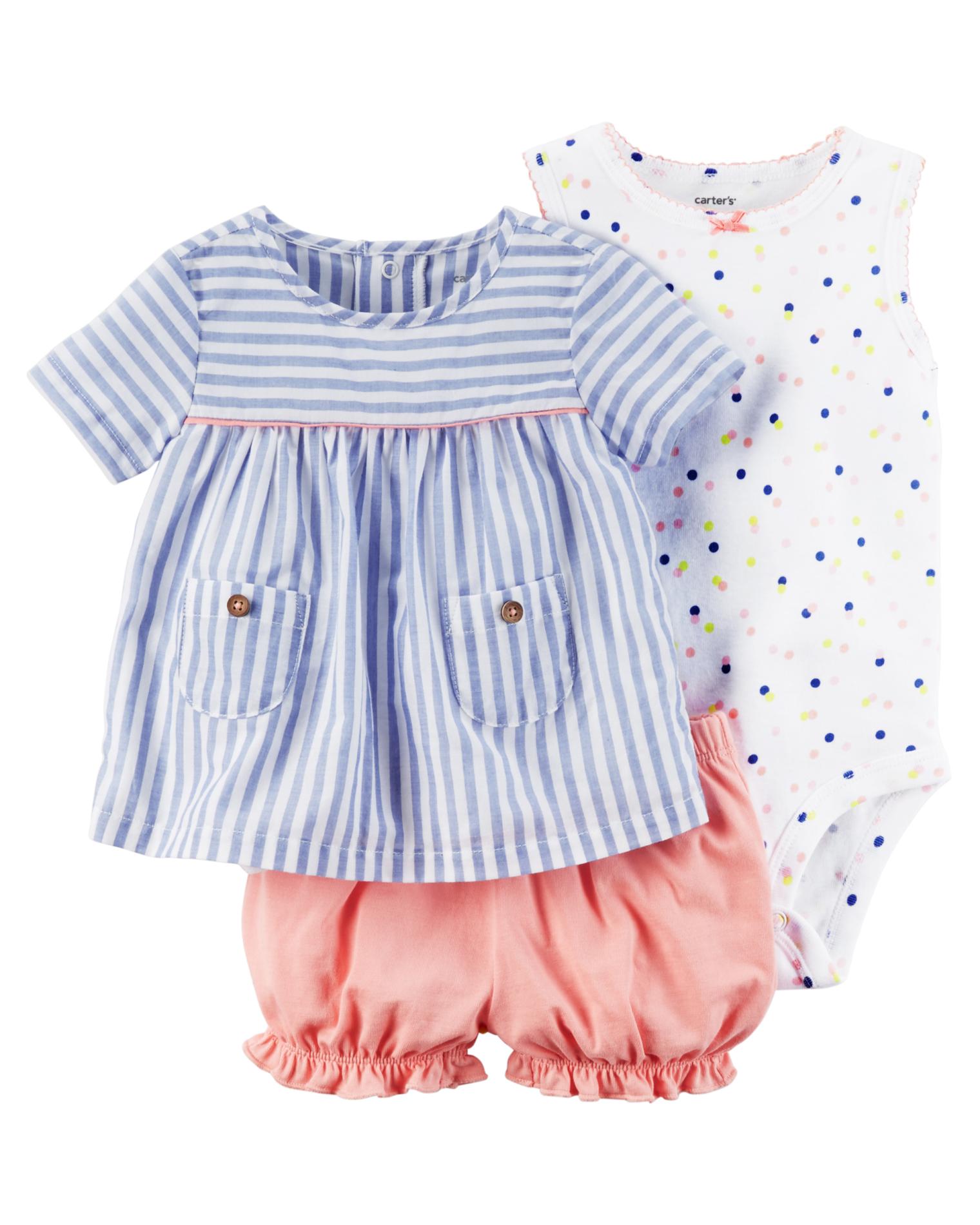 Carter's Newborn & Infant Girls' Bodysuit, Top & Shorts - Polka Dot & Striped