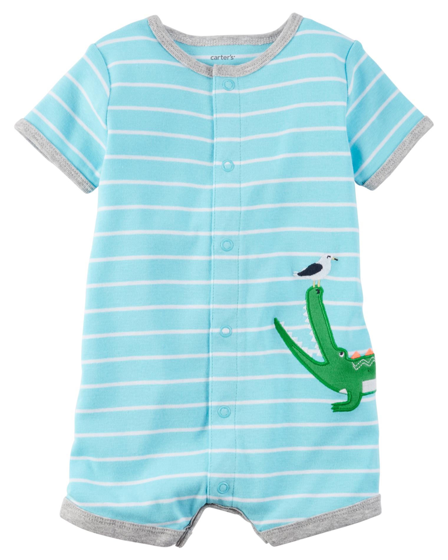 Carter's Newborn & Infant Boys' Short-Sleeve Creeper - Striped & Crocodile
