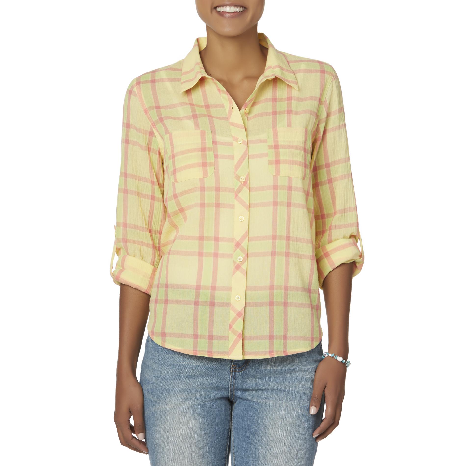 Basic Editions Women's Button-Front Shirt - Plaid