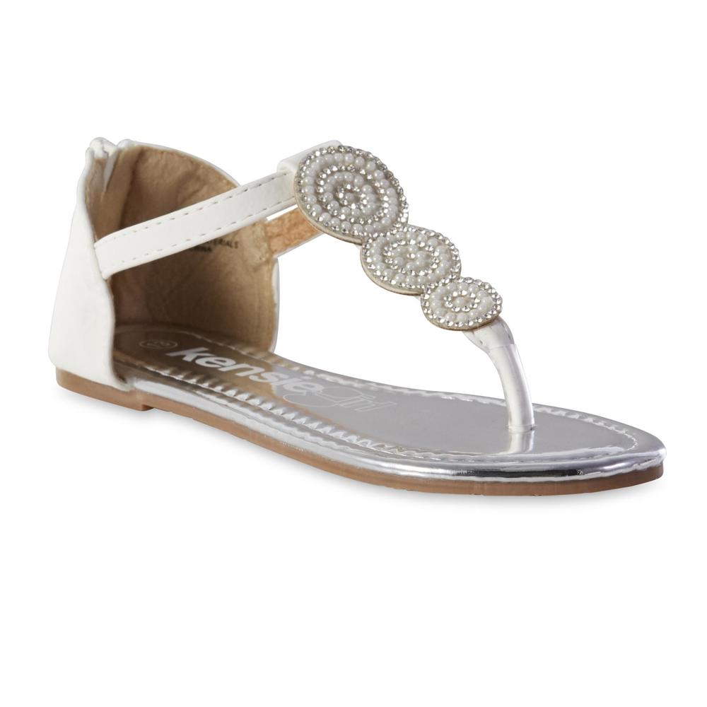 Kensie Girl Girls' White Embellished Thong Sandal