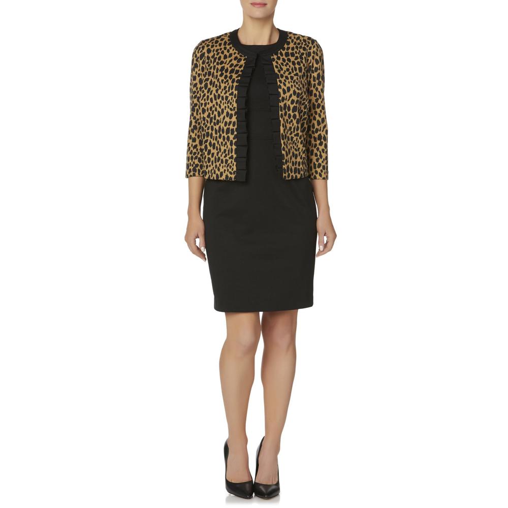 Covington Women's Sleeveless Dress & Ruffle Jacket - Leopard Print