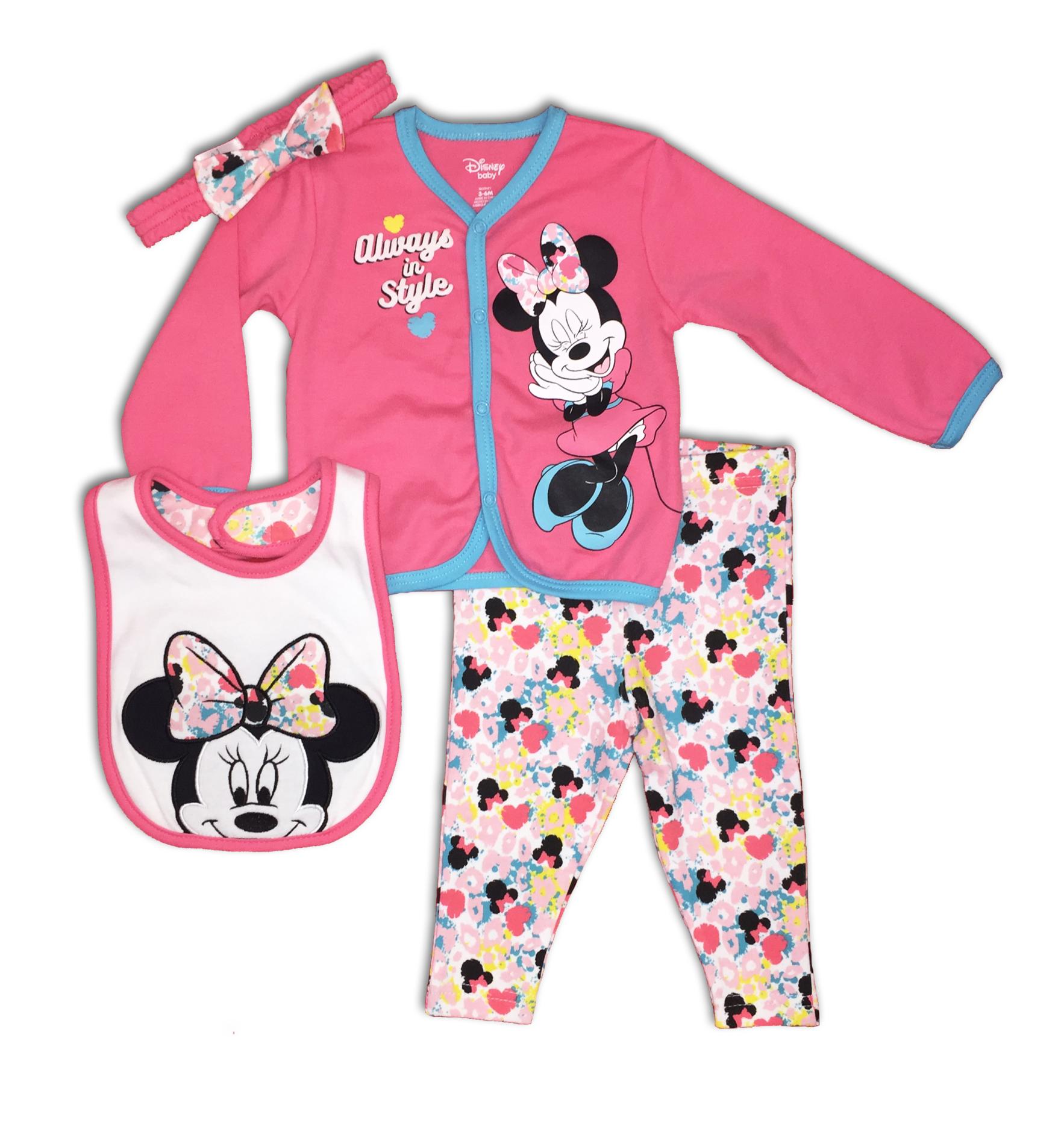 Disney Minnie Mouse Newborn Girls' Top, Leggings, Bib & Headband