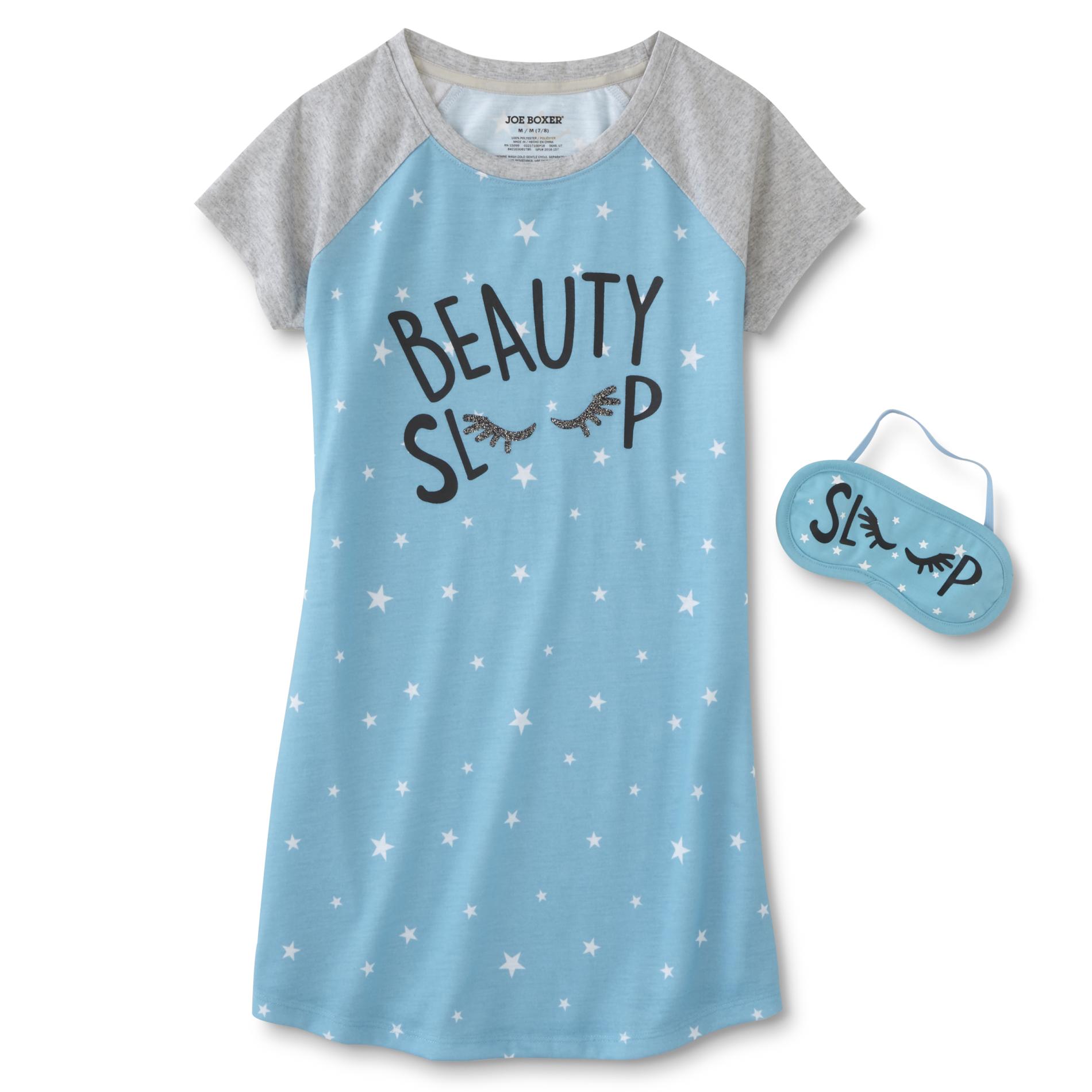 Joe Boxer Girls' Pajama T-Shirt & Sleep Mask - Beauty Sleep