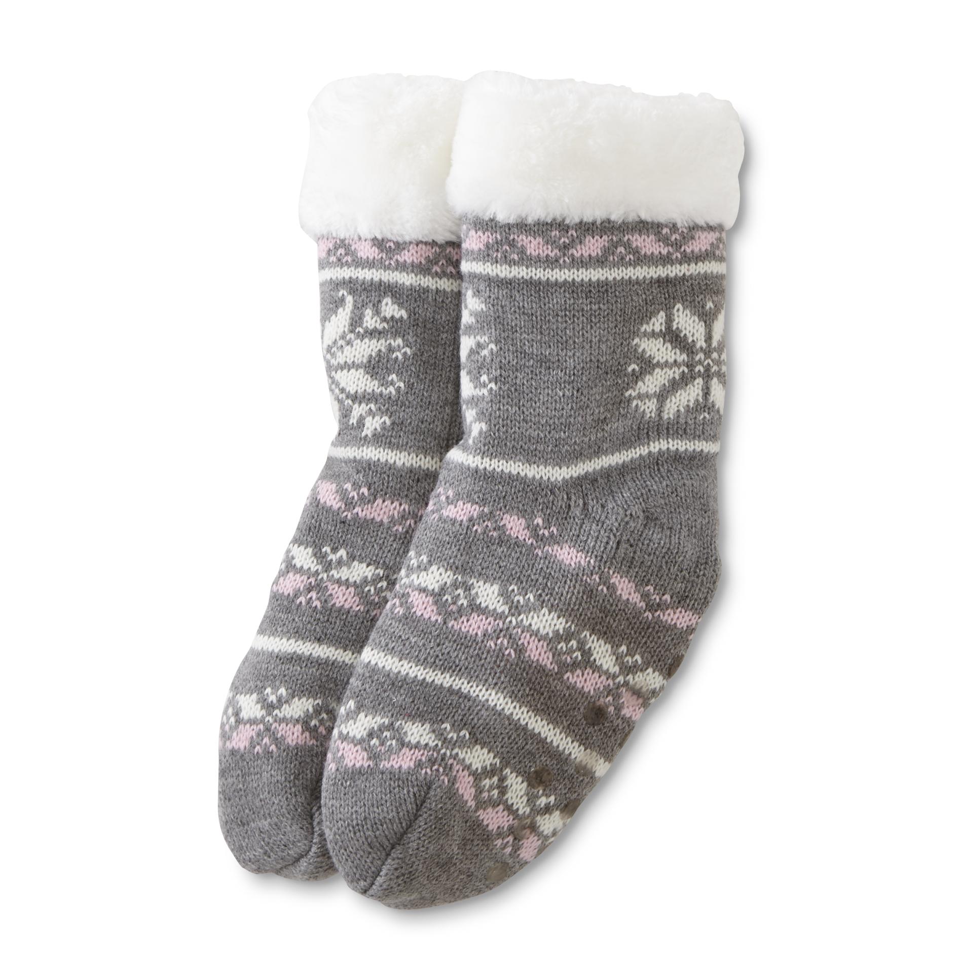 Joe Boxer Girls' Cuffed Slipper Socks - Fair Isle