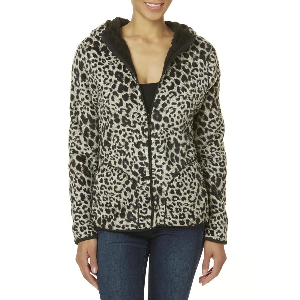 Laura Scott Women's Reversible Fleece Jacket - Leopard Print