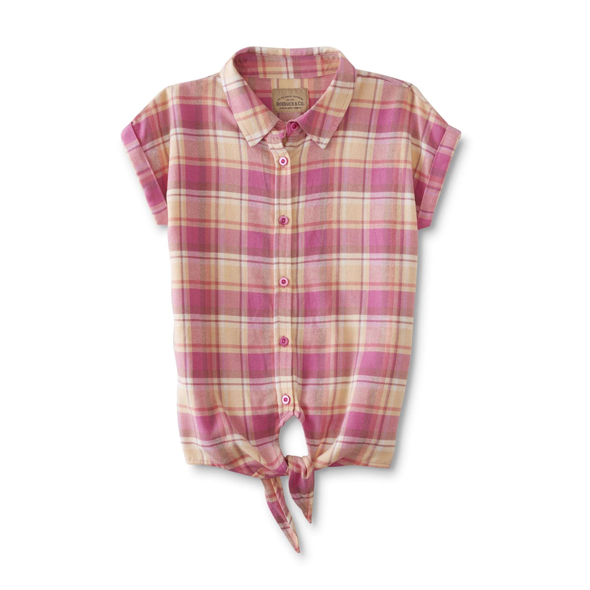 ROEBUCK & CO R1893 Girls' Tie-Front Flannel Shirt - Plaid
