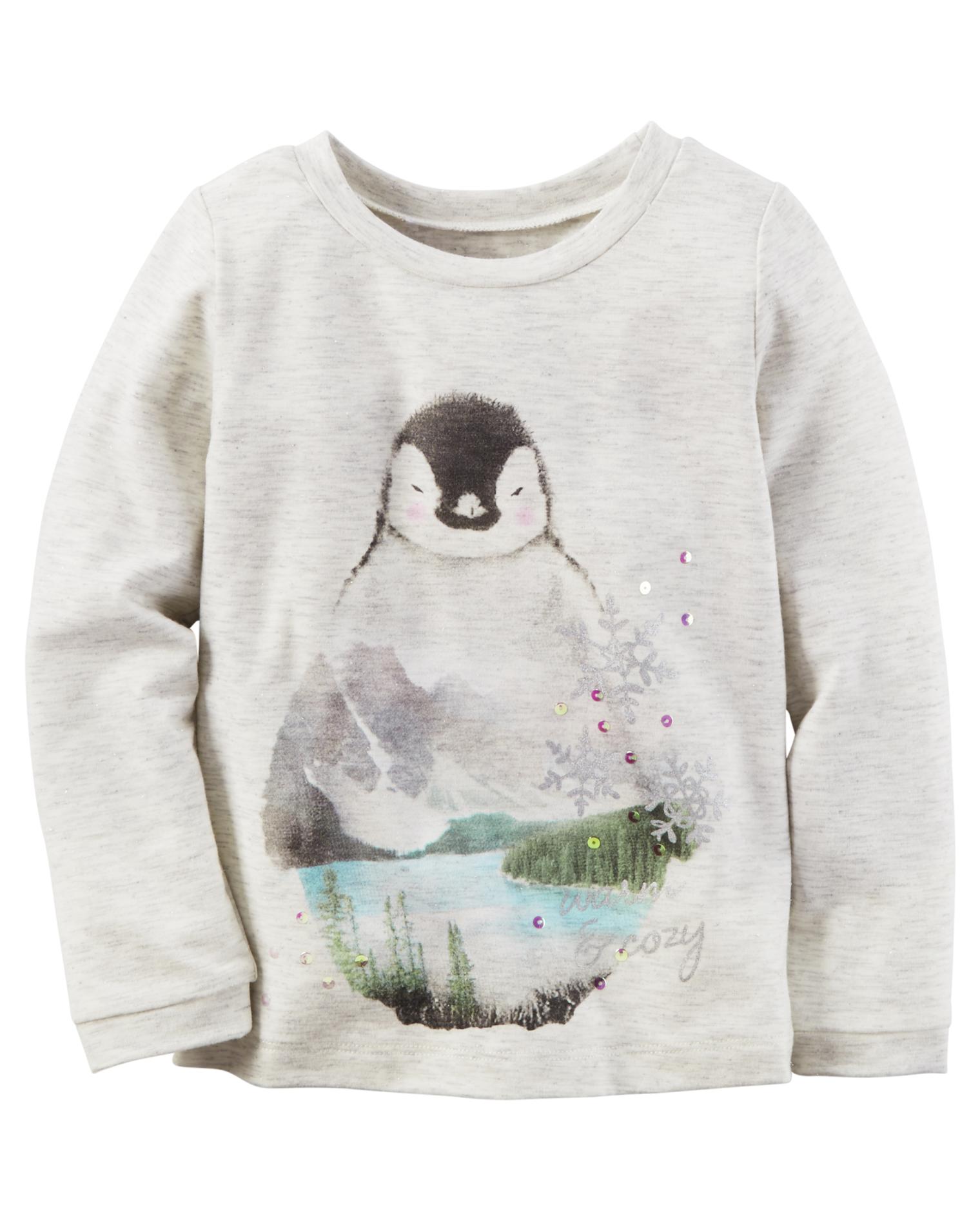 Carter's Girls' Long-Sleeve Graphic T-Shirt - Penguin
