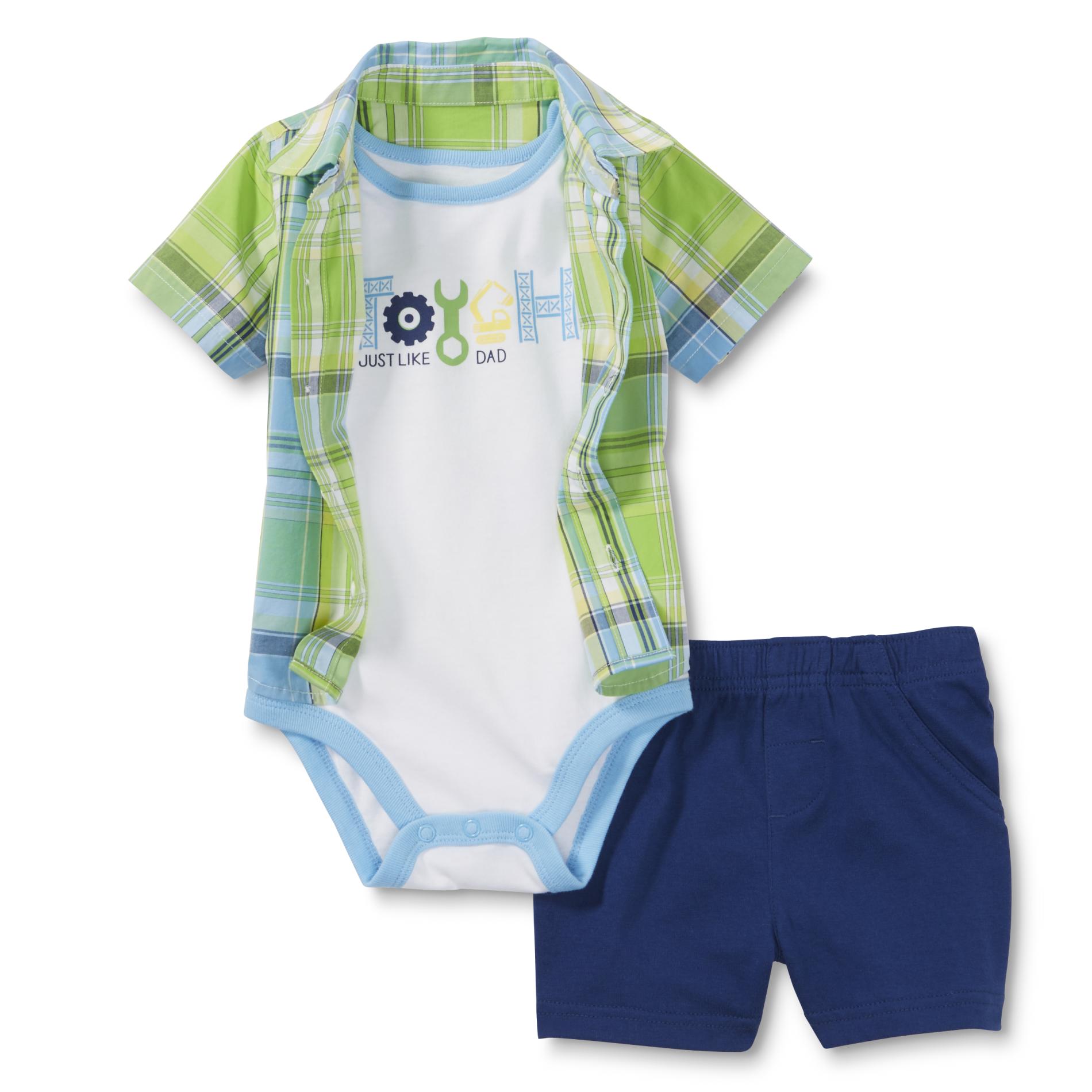 Small Wonders Newborn Boys' Button-Front Shirt, Bodysuit & Shorts - Dad