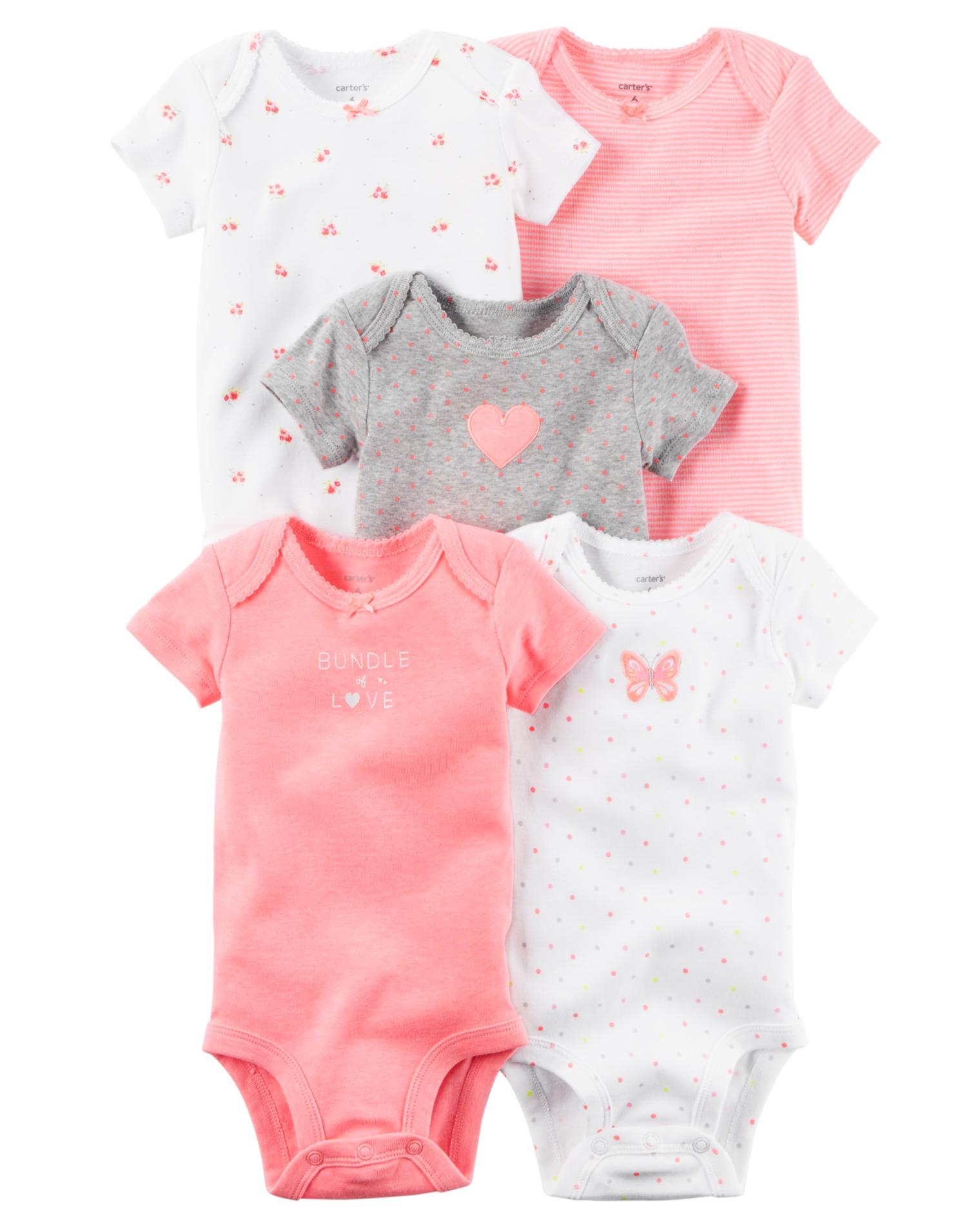 Carter's Newborn & Infant Girls' 5-Pack Short-Sleeve Bodysuits - Dots & Striped