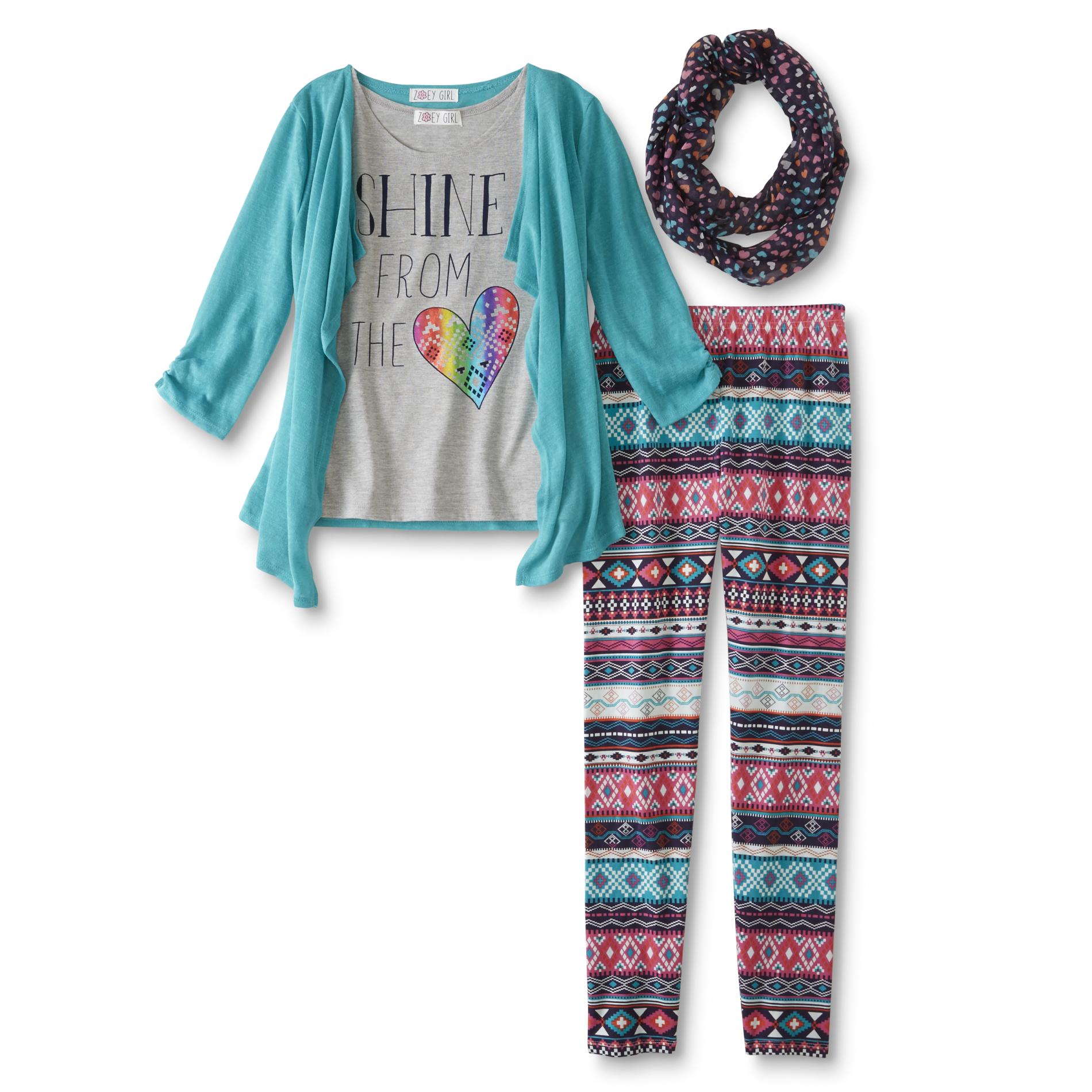 Girls' Cardigan, Top, Scarf & Leggings - Shine From The Heart