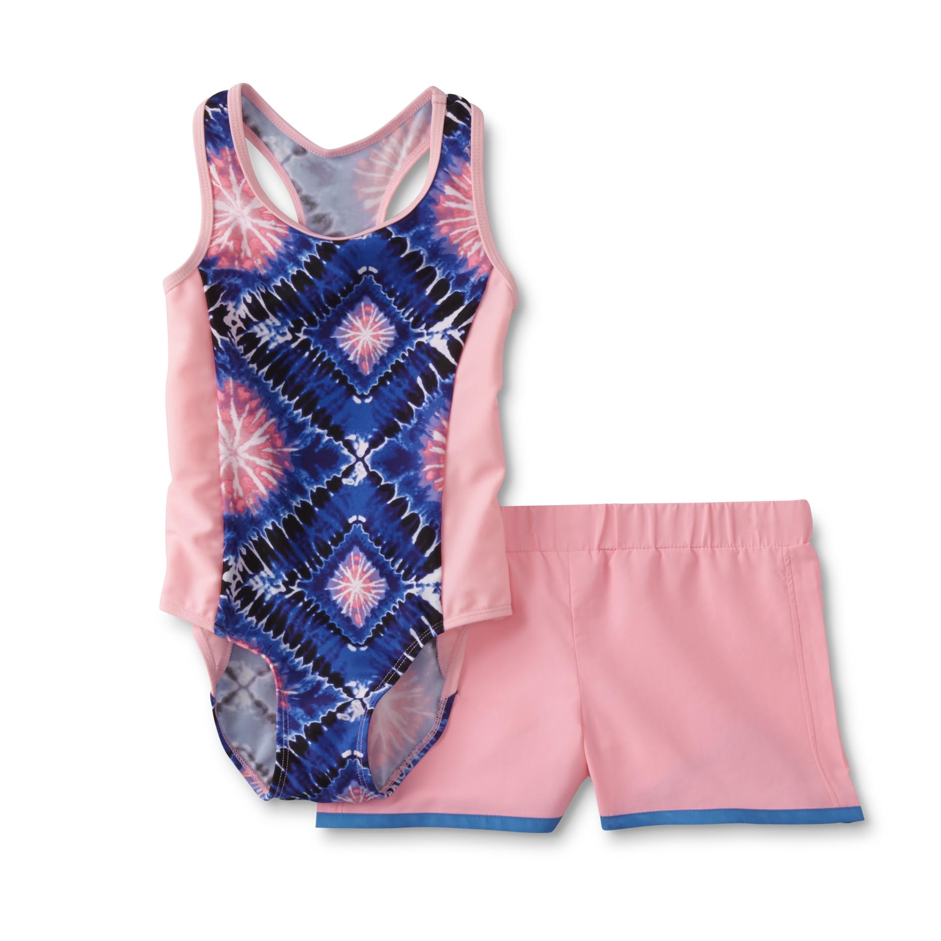 Joe Boxer Girls' One-Piece Swimsuit & Shorts - Tie-Dye