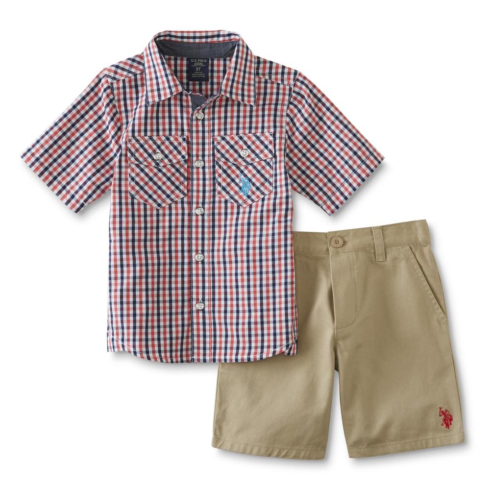 U.S. Polo Assn. Infant & Toddler Boys' Button-Front Shirt & Shorts - Plaid