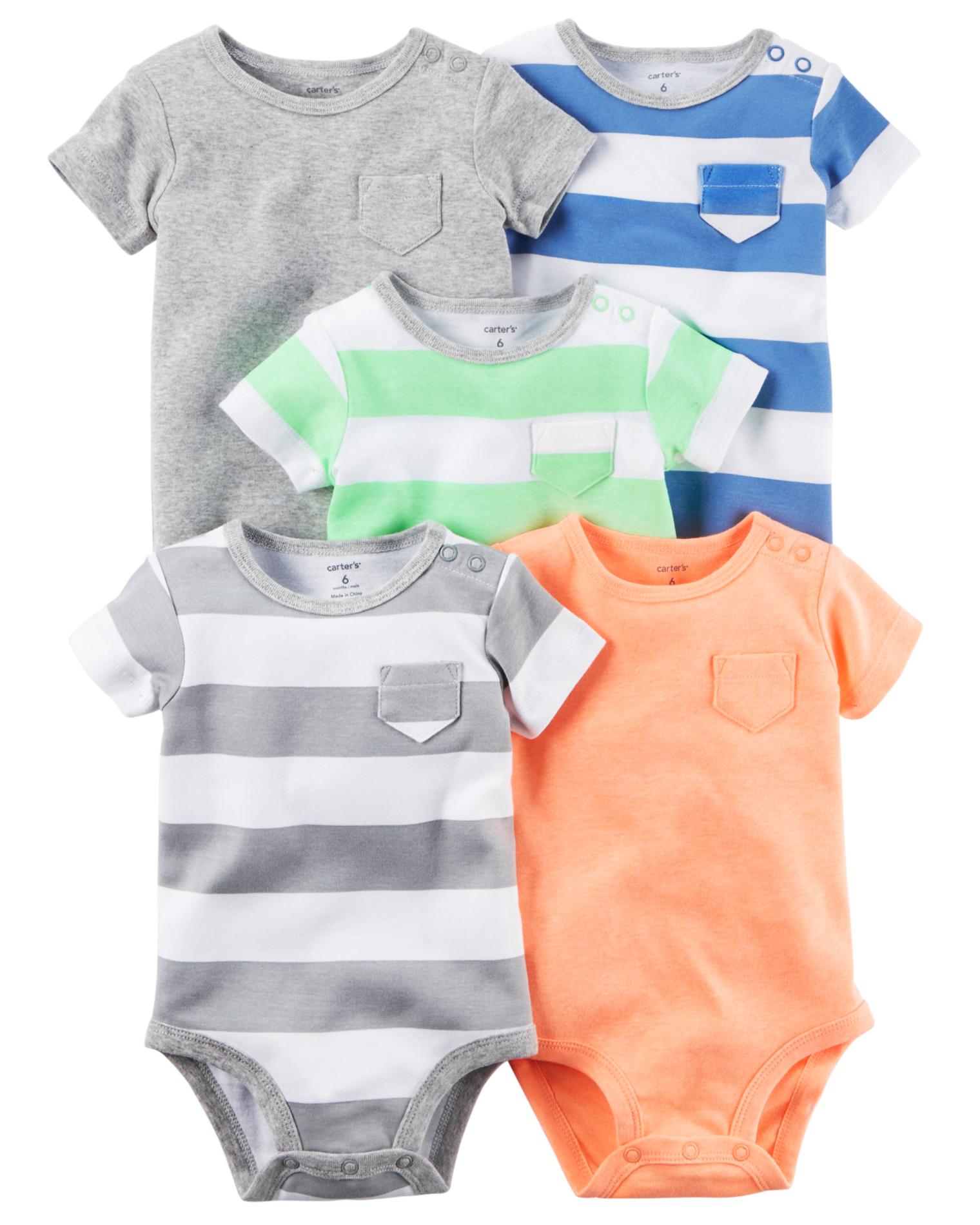 Carter's Newborn & Infant Boys' 5-Pack Short-Sleeve Bodysuits - Solid & Striped