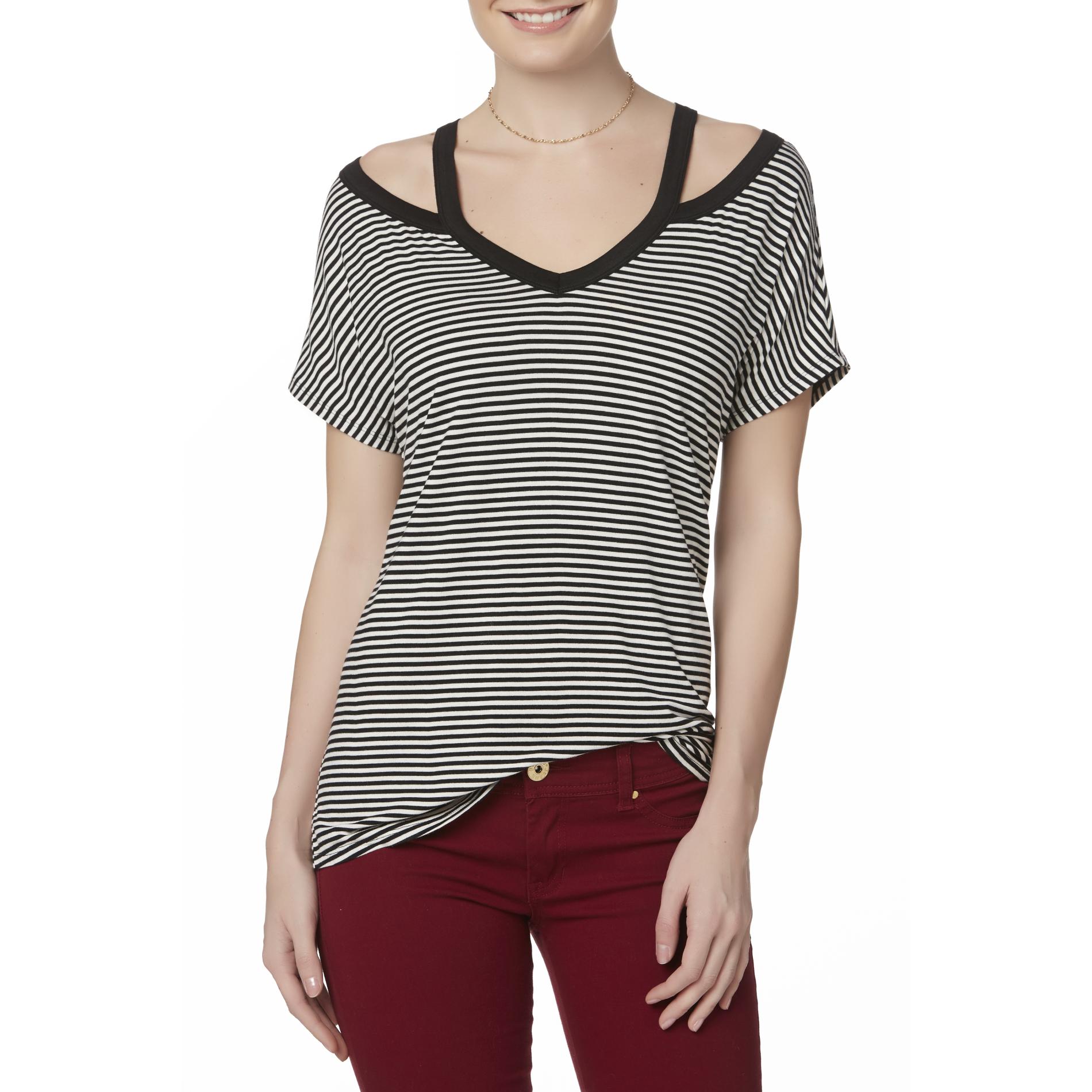 Simply Styled Women's Cutout T-Shirt - Striped