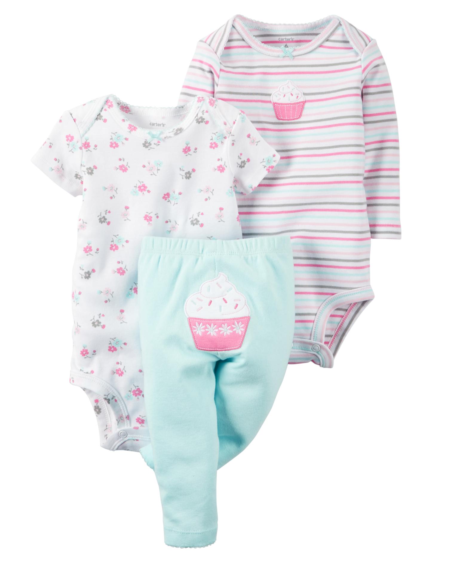 Carter's Newborn & Infant Girls' 2 Bodysuits & Pants - Cupcake