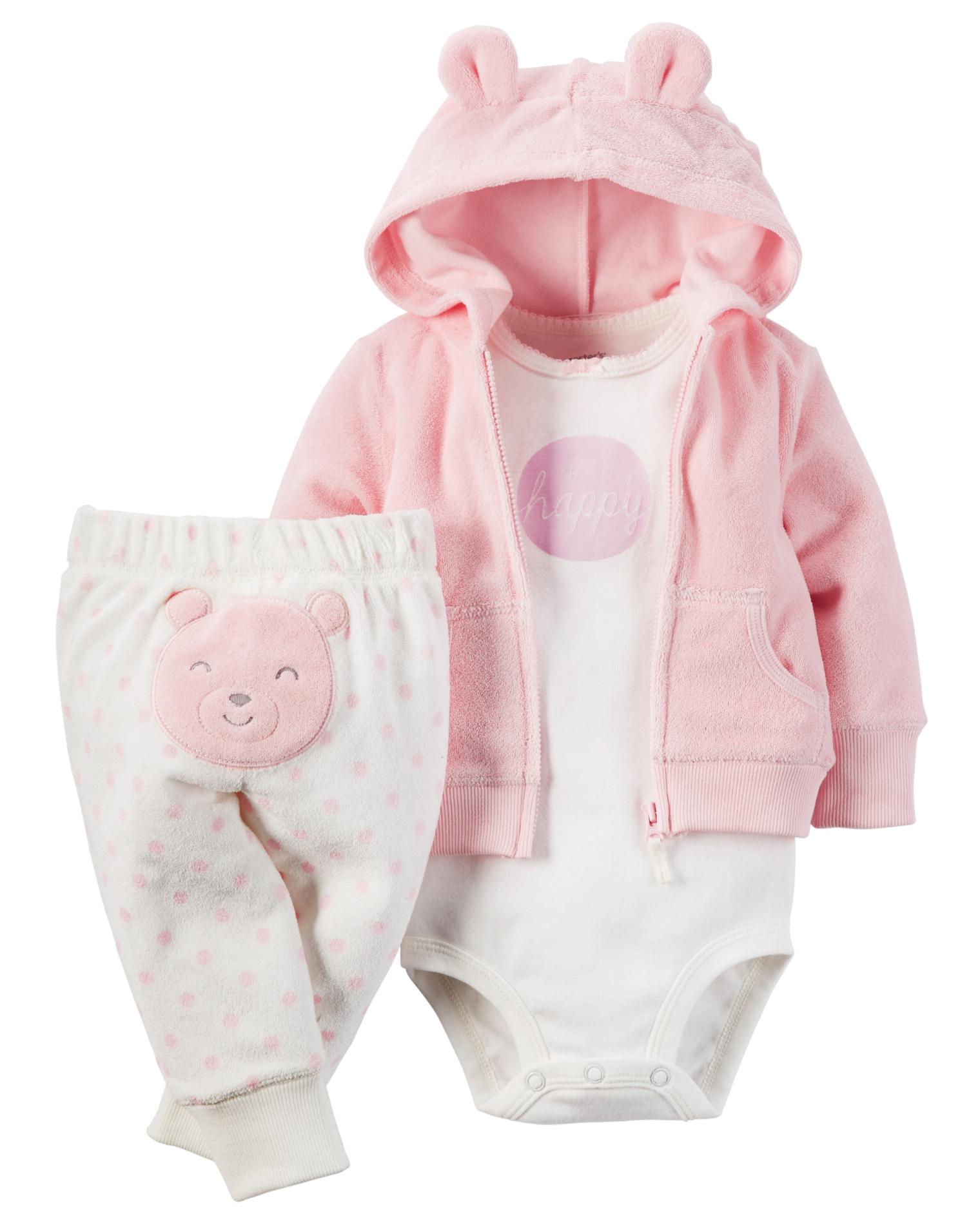 Carter's Newborn & Infant Girls' Hoodie Jacket, Bodysuit & Pants - Bear