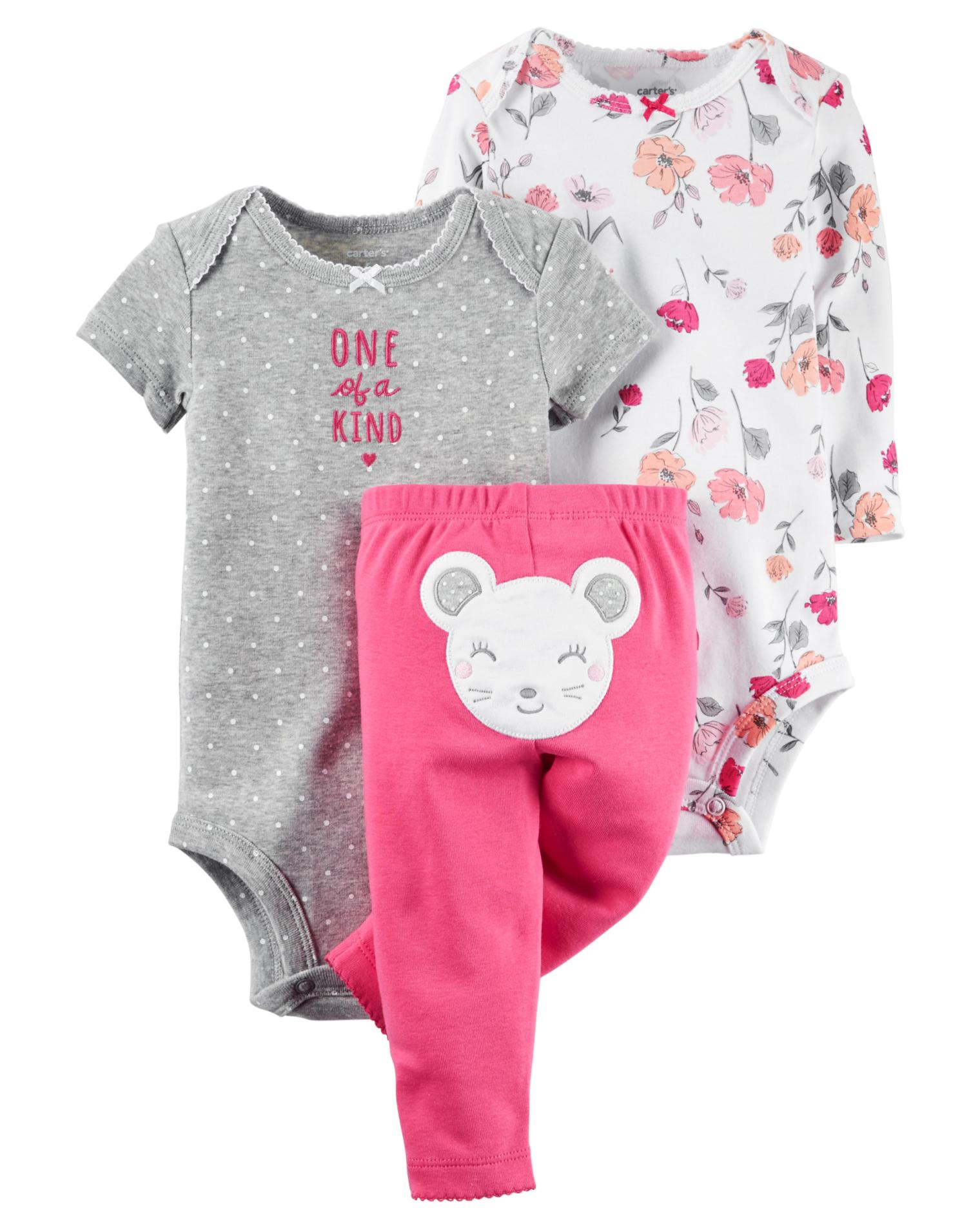 Carter's Newborn & Infant Girls' 2 Bodysuits & Pants - Mouse