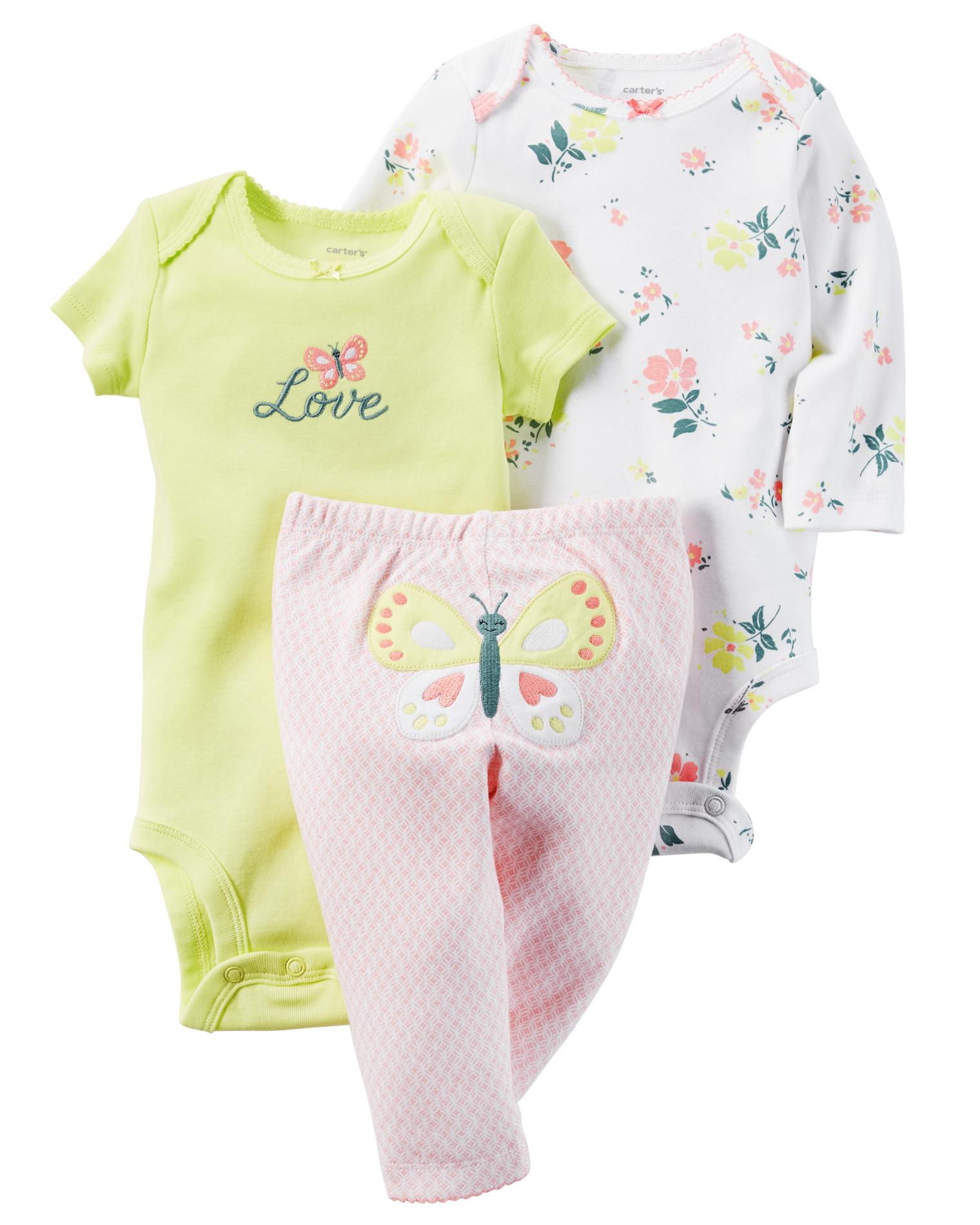 Carter's Newborn & Infant Girls' 2 Bodysuits & Pants - Butterfly