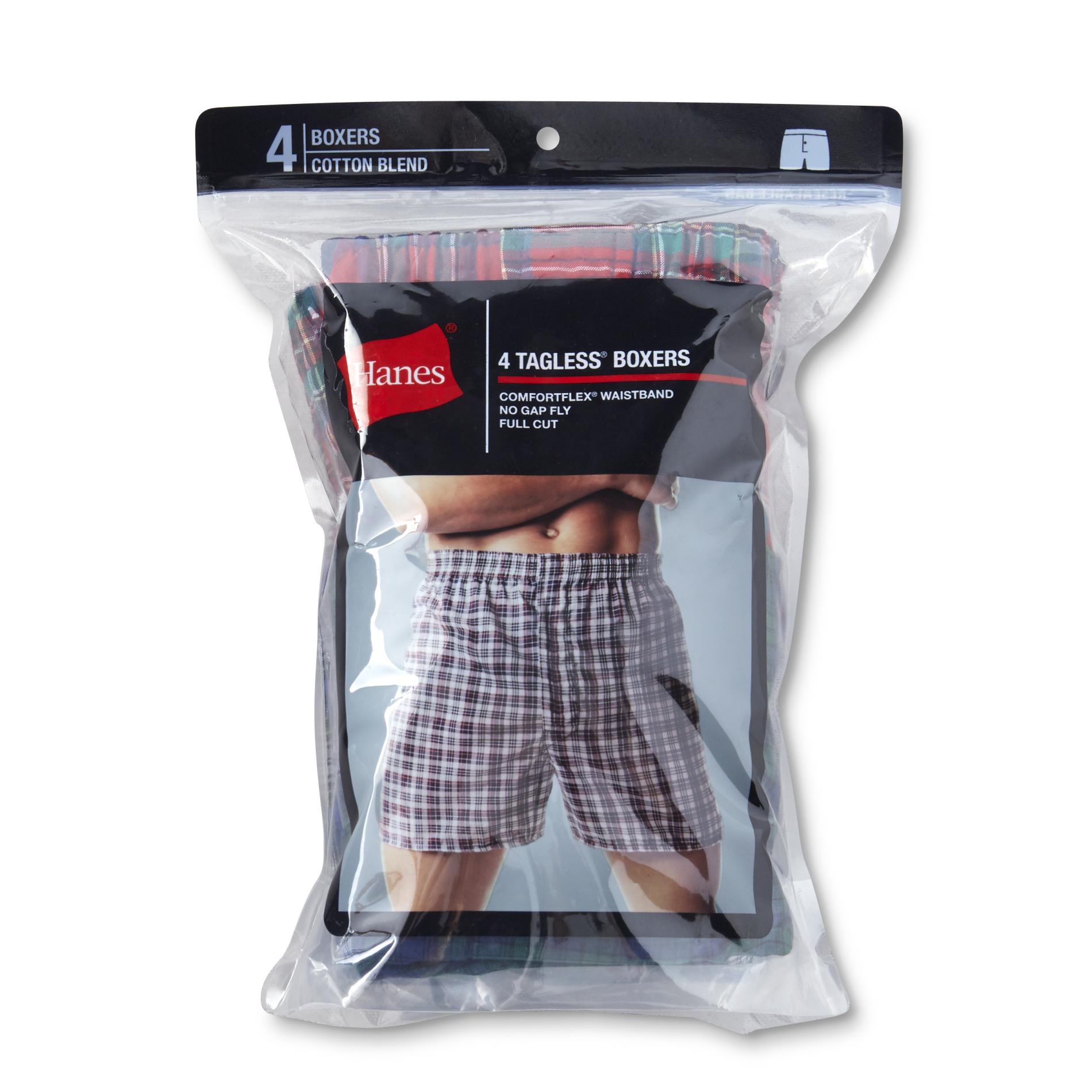 Hanes Men's 4-Pack Tagless Boxer Shorts - Assorted Plaid Colors