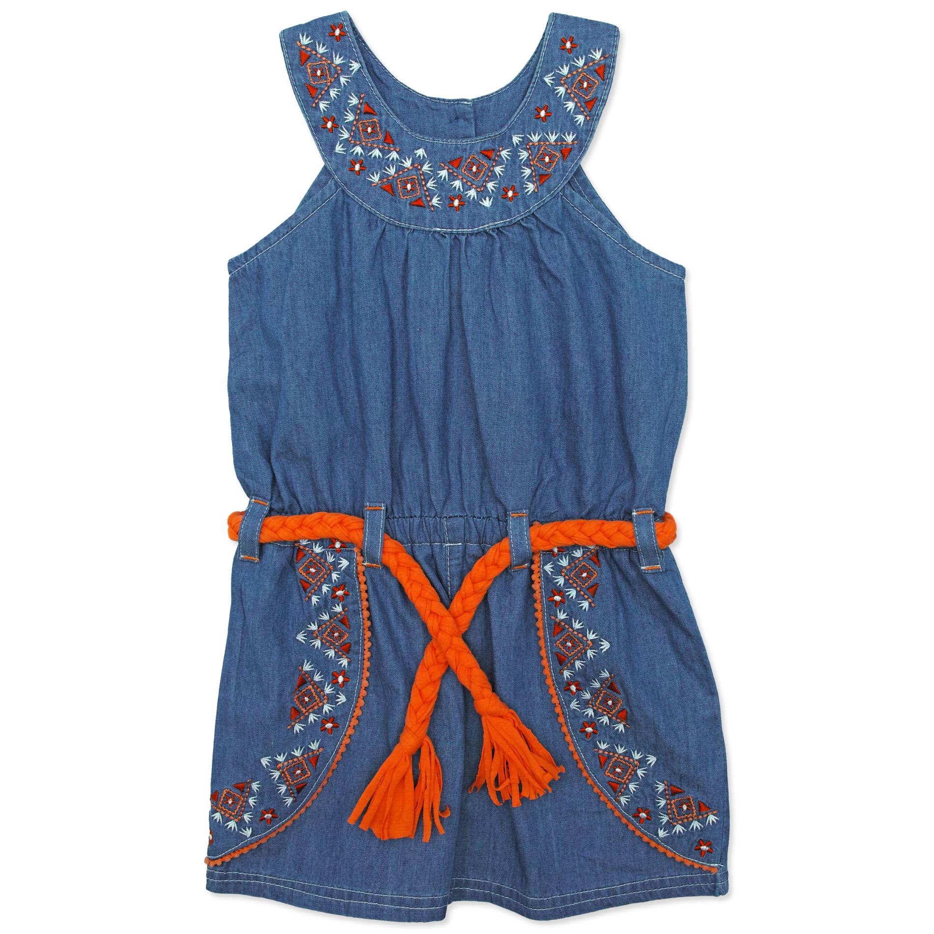 Nanette Girls' Belted Sleeveless Romper - Tribal Embroidered