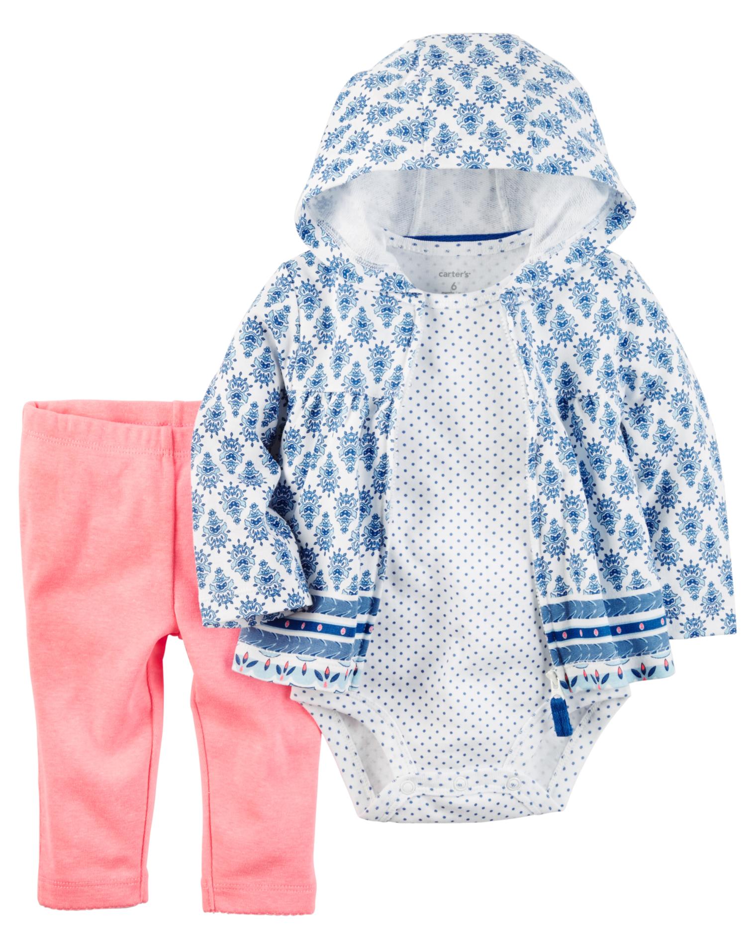 Carter's Newborn & Infant Girls' Hoodie Jacket, Bodysuit & Pants - Dot & Scarf Print