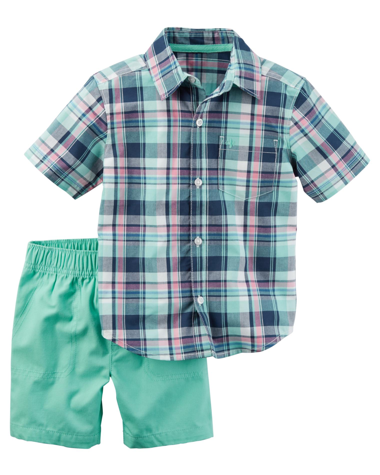 Carter's Toddler Boys' Button-Front Shirt & Shorts - Plaid