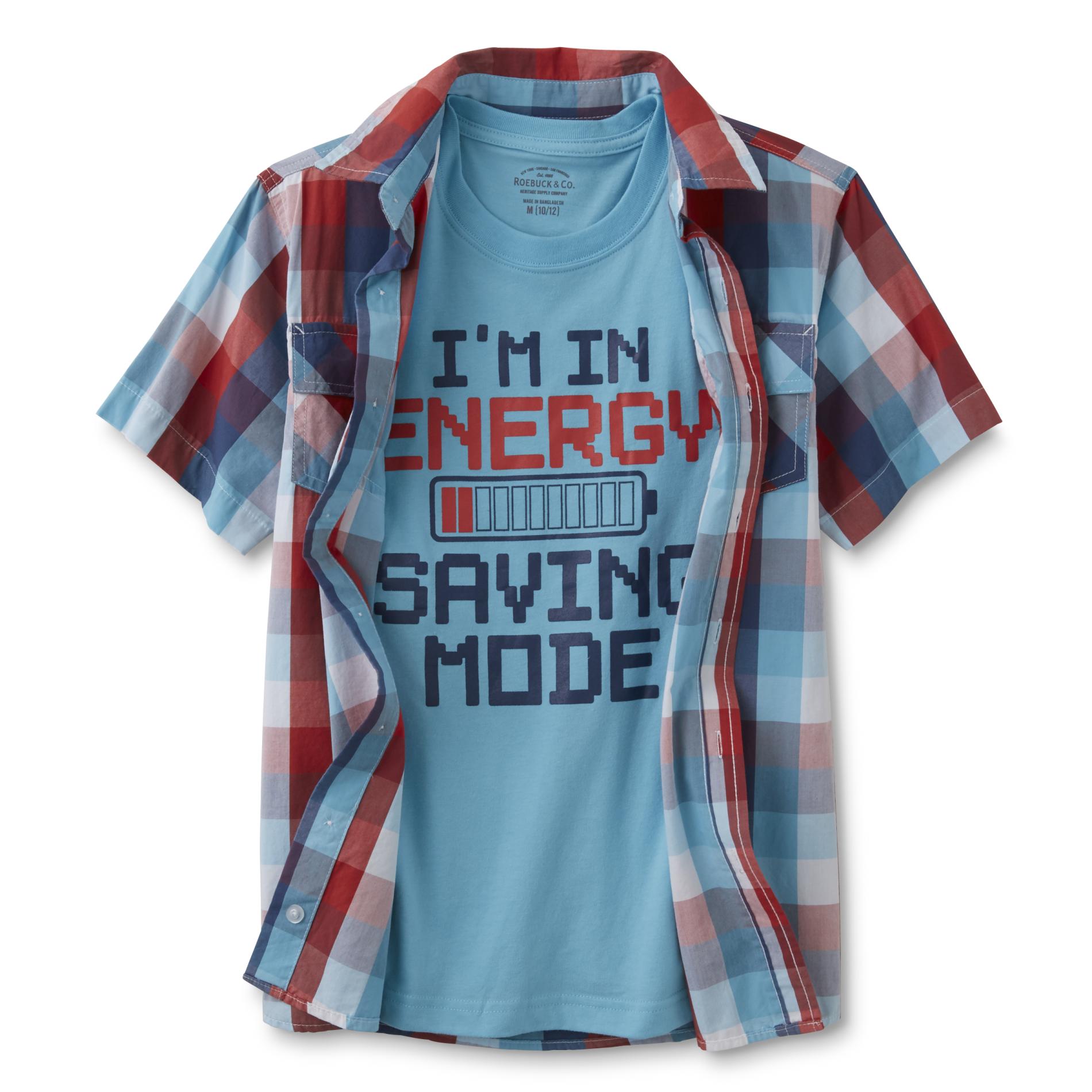Roebuck & Co. Boys' Graphic T-Shirt & Button-Front Shirt - Low Battery