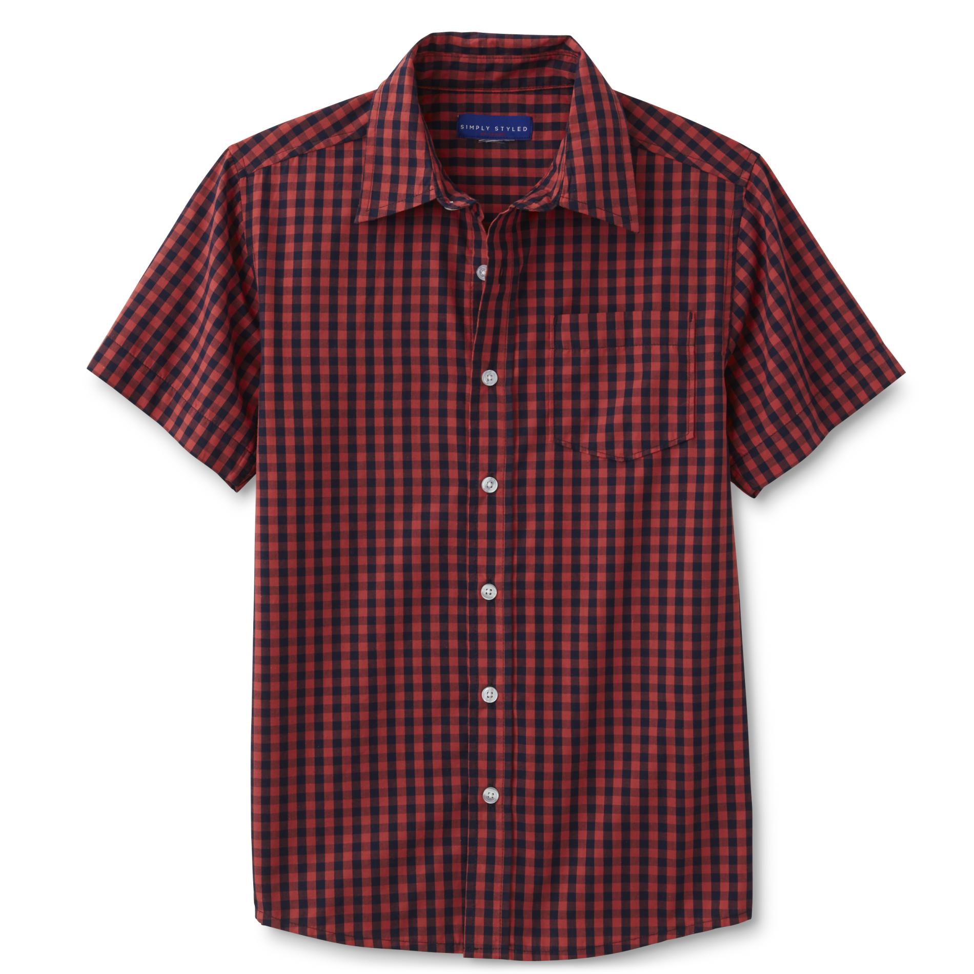 Simply Styled Boys' Short-Sleeve Button-Front Shirt - Checkered