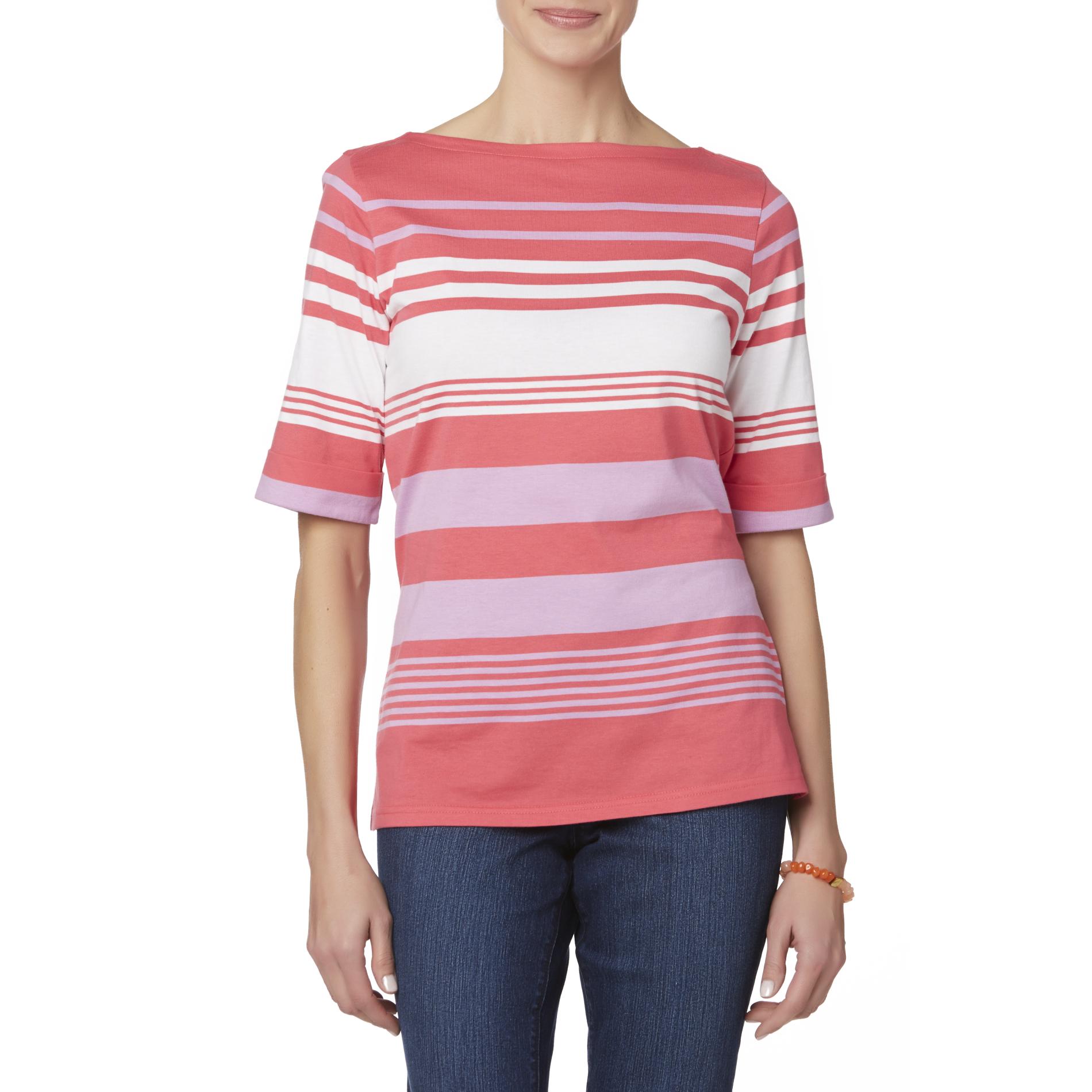 Basic Editions Women's Boat Neck T-Shirt - Striped