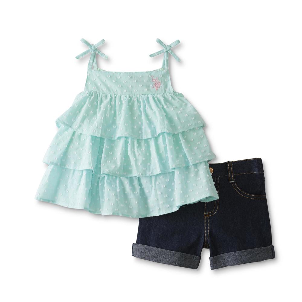 U.S. Polo Assn. Infant & Toddler Girls' Ruffle Top & Jean Shorts
