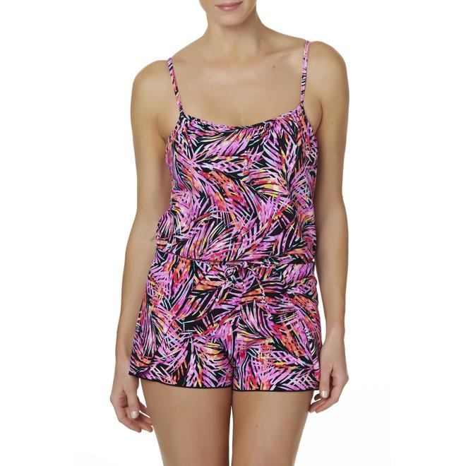 A SHORE FIT! Women's Romper Swimsuit Palm Leaf
