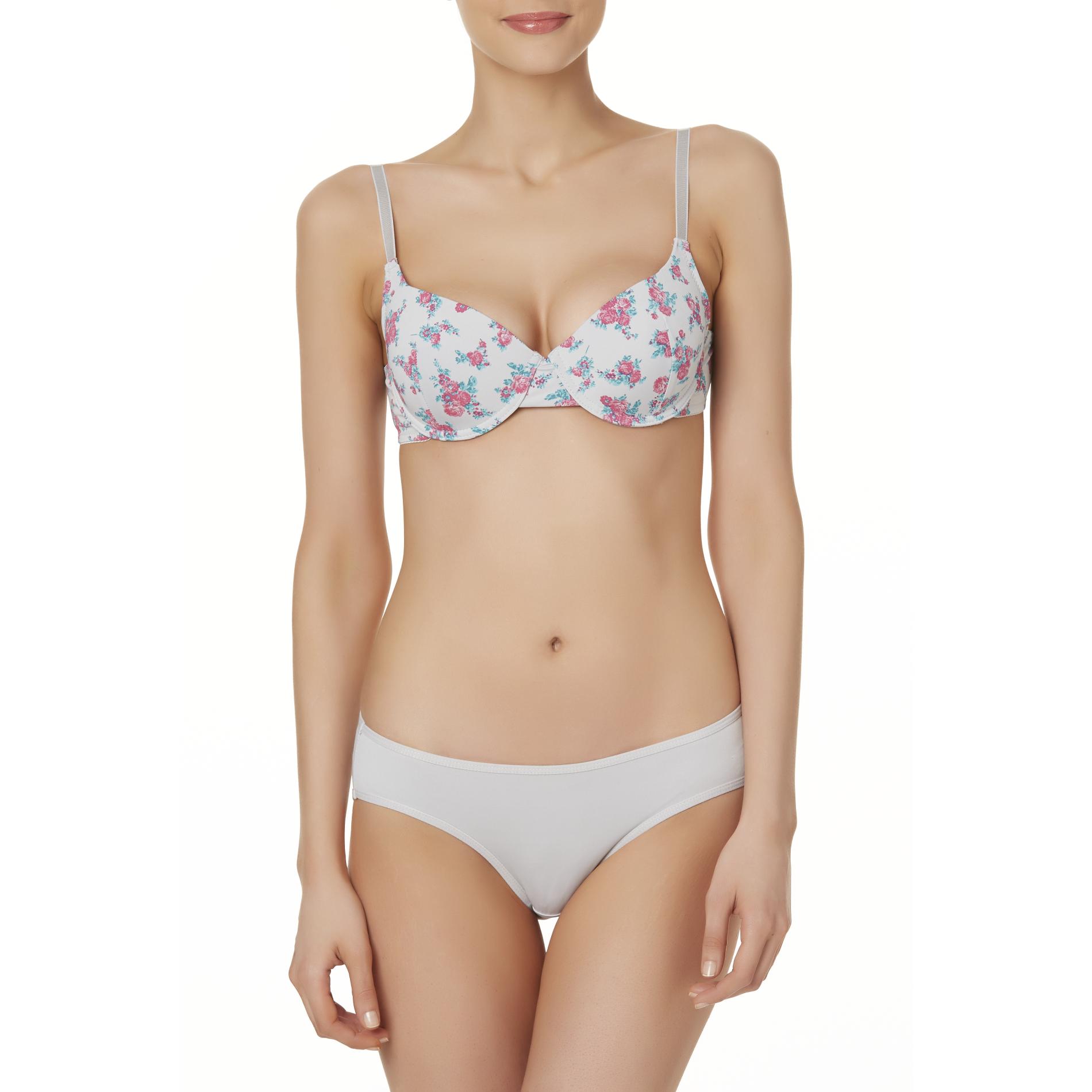 Women's T-Shirt Bra & Panties - Floral, Size: 38, Gray Women's T-Shirt Bra & Panties - Floral, Size: 38, Gray