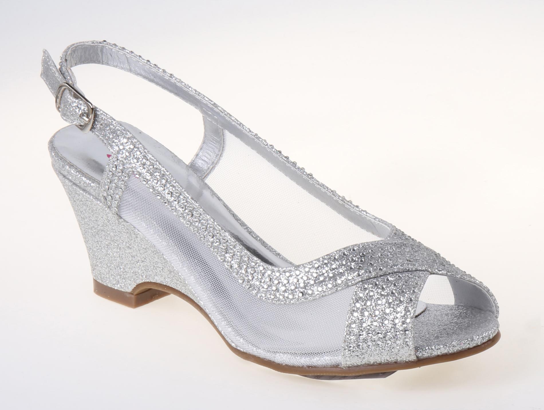 Petalia Girls' Dress Wedge Silver Sandal