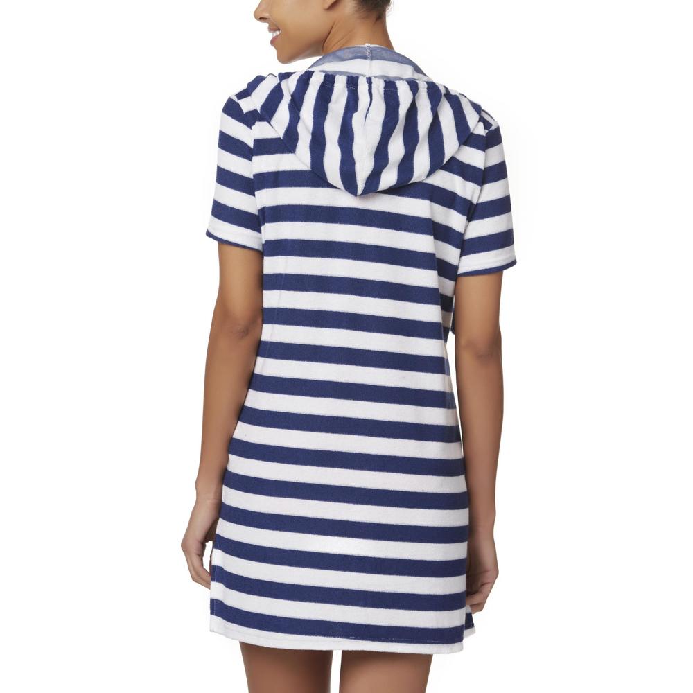 Basic Editions Women's Hooded Swim Cover-Up - Striped