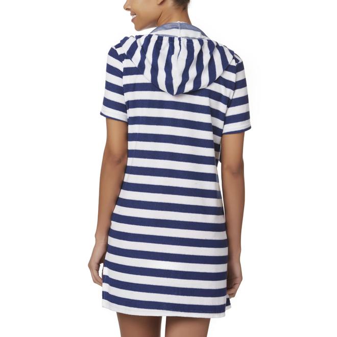 Basic Editions Women's Hooded Swim CoverUp Striped