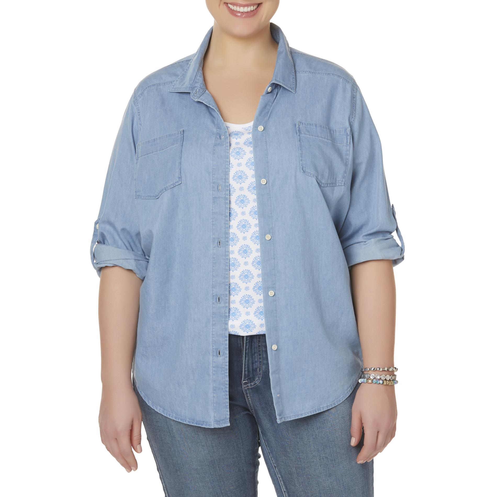 Simply Emma Women's Plus Button-Front Shirt