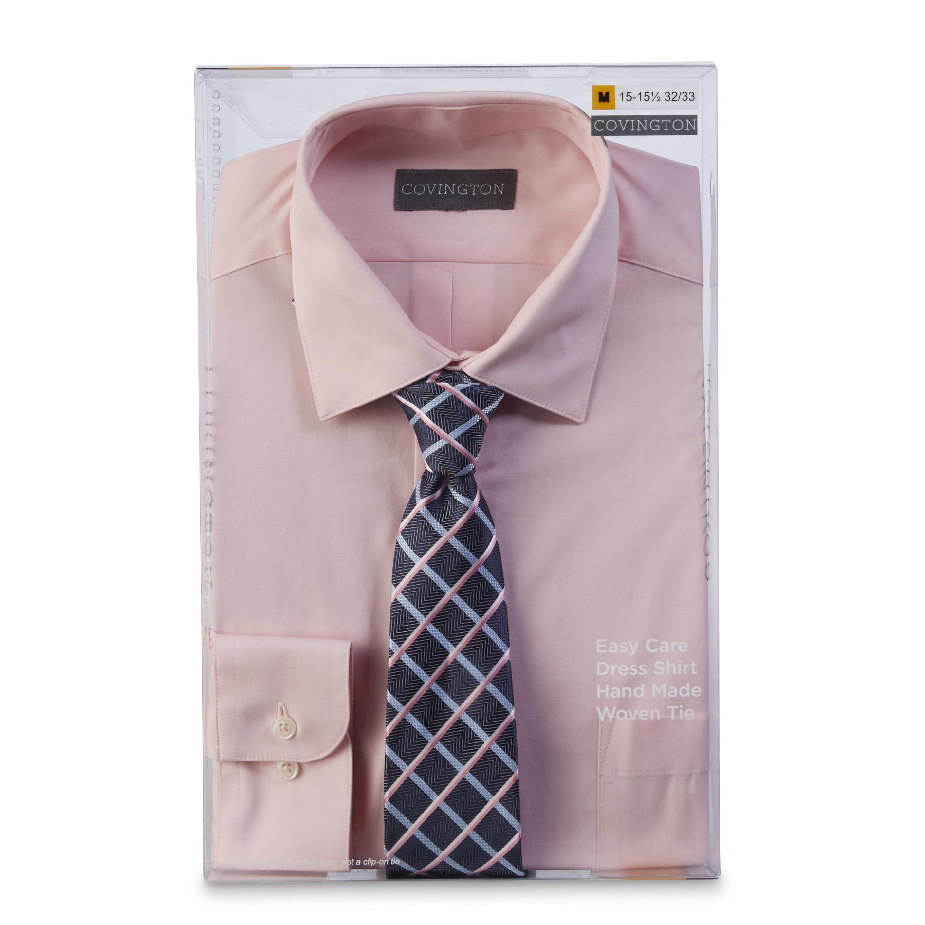 Covington Men's Easy Care Dress Shirt & Necktie - Grid