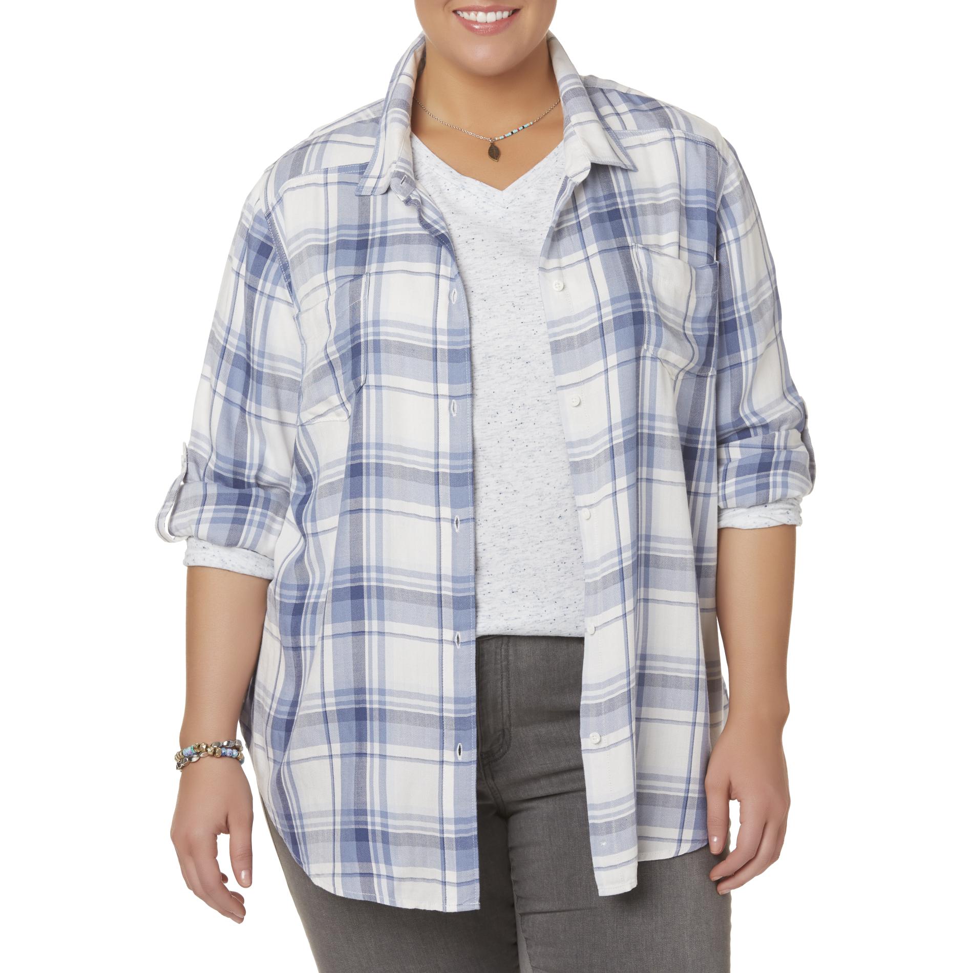 Simply Emma Women's Plus Button-Front Shirt - Plaid