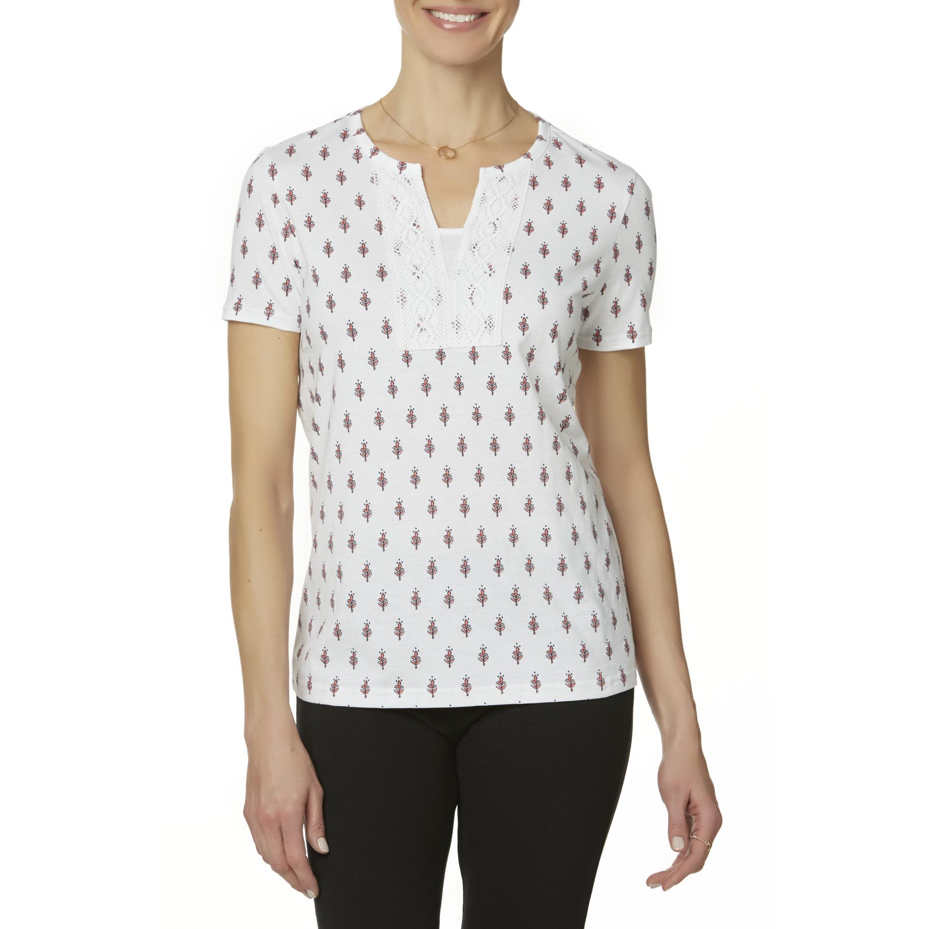 Basic Editions Women's Embellished Short-Sleeve Top - Floral