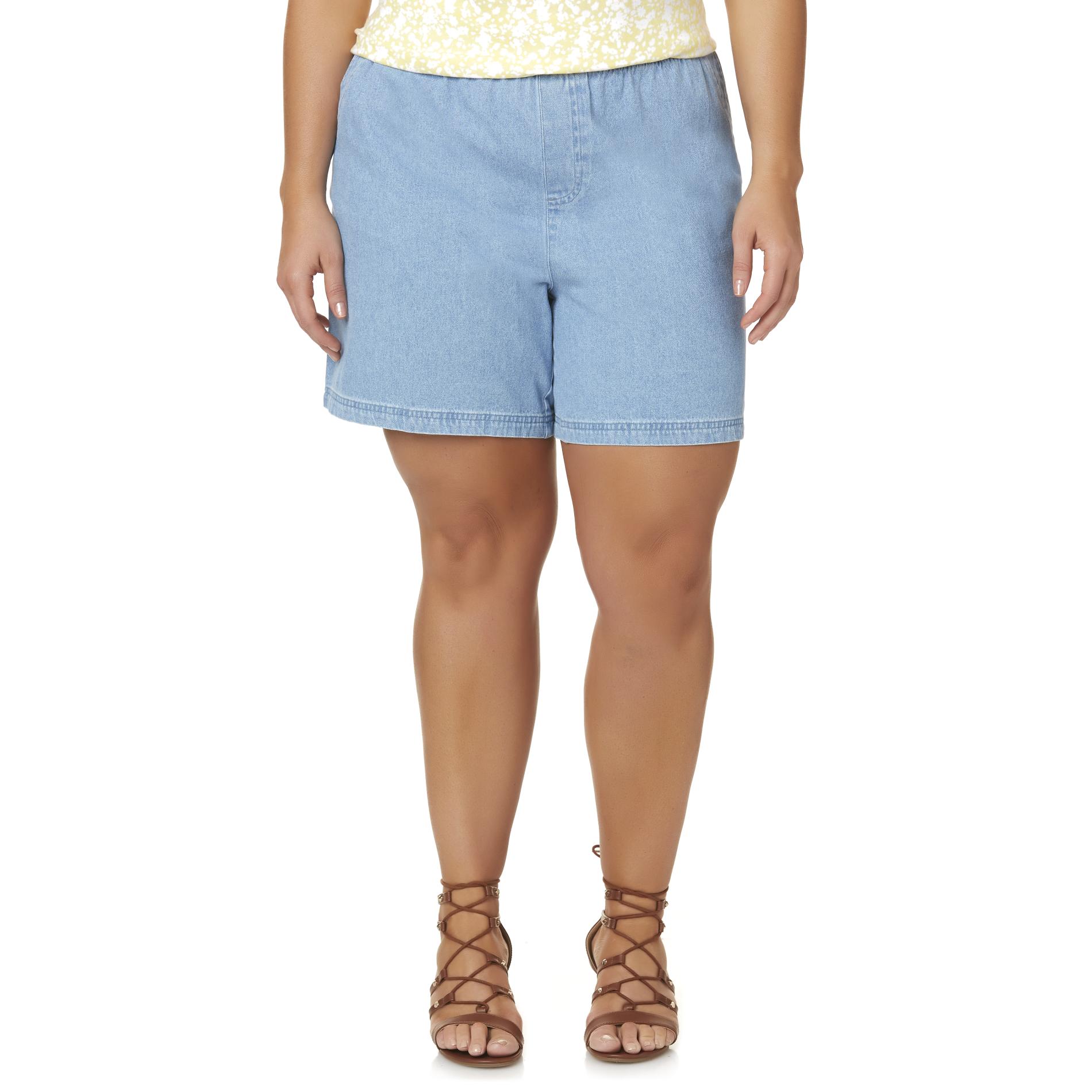 Basic Editions Women's Plus Stretch Waist Denim Shorts, Size: 1XL, Dark Blue Basic Editions Women's Plus Stretch Waist Denim Shorts, Size: 1XL, Dark Blue