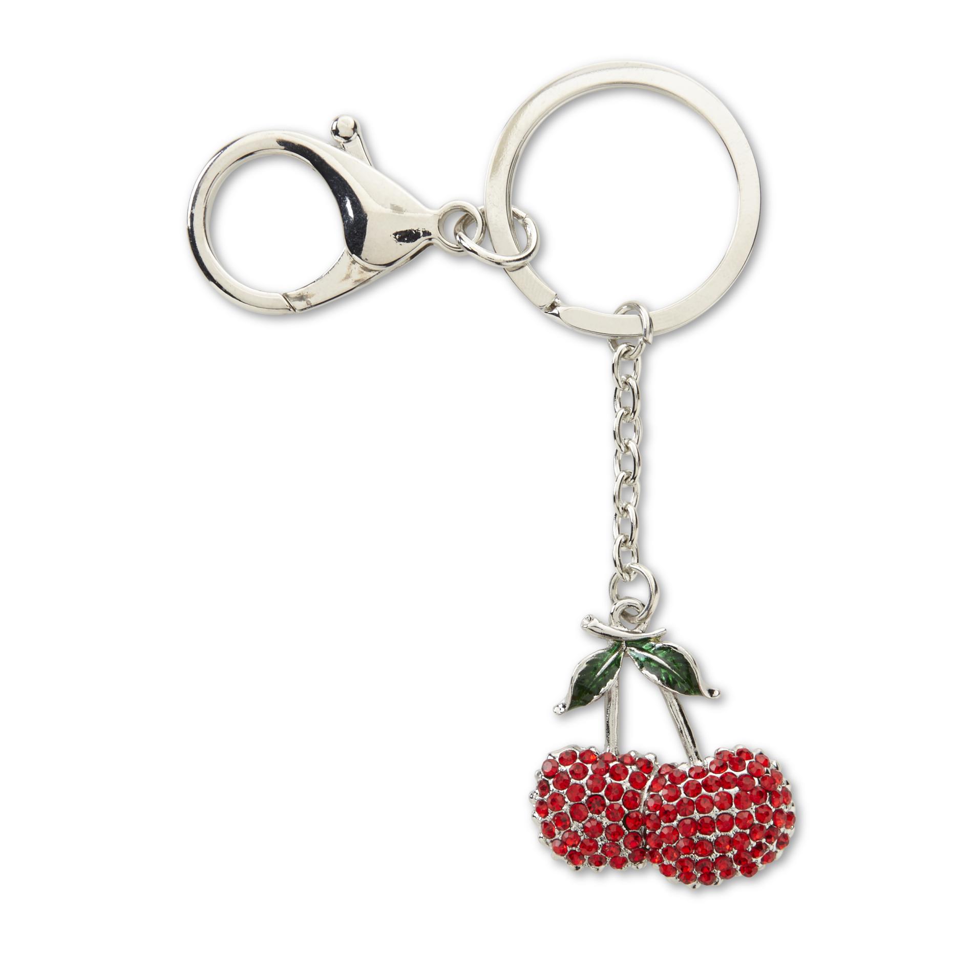 Jeweled Charm Key Chain - Cherries, Red Jeweled Charm Key Chain - Cherries, Red