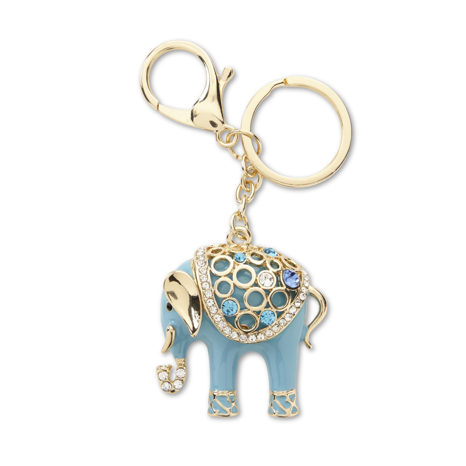 Women's Goldtone Elephant Key Ring, Blue Women's Goldtone Elephant Key Ring, Blue