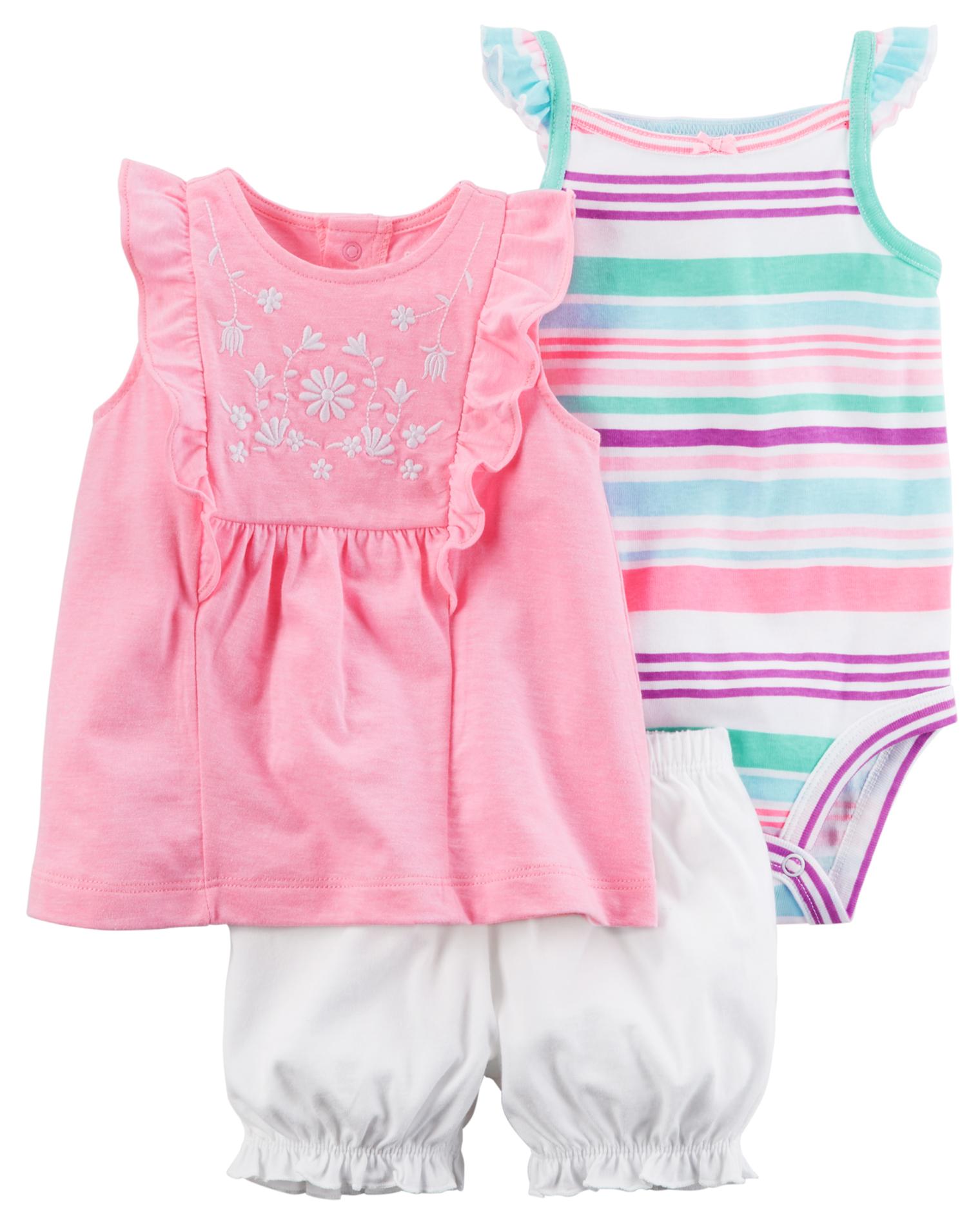 Carter's Newborn & Infant Girls' Bodysuit, Tank Top & Diaper Cover - Striped
